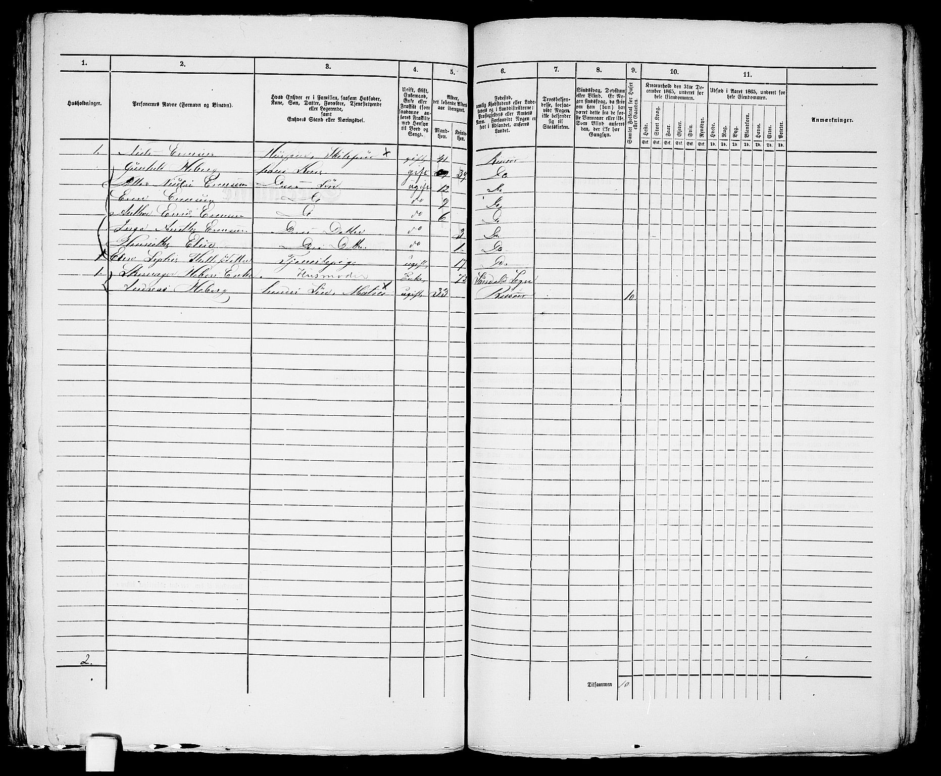 RA, 1865 census for Risør/Risør, 1865, p. 542