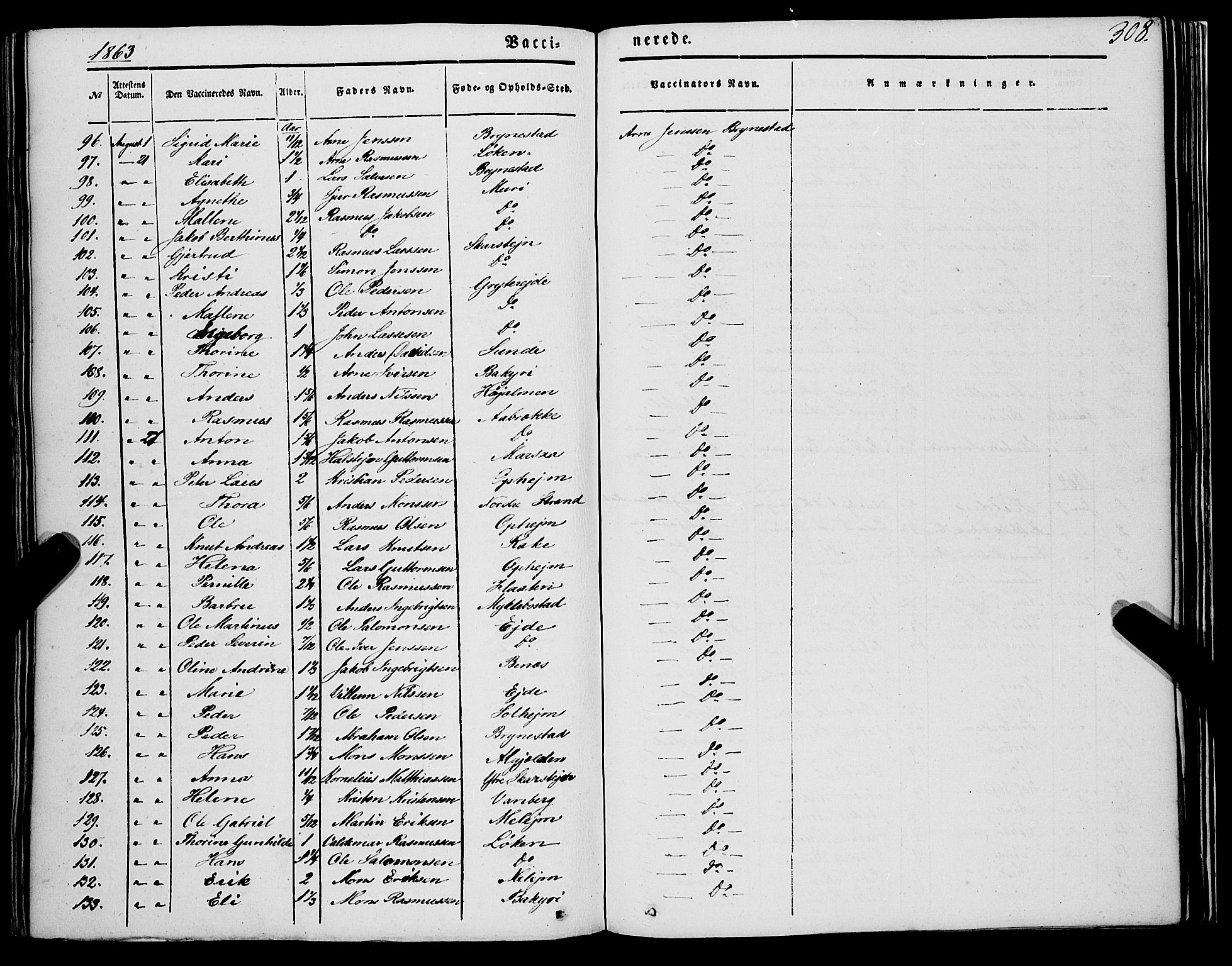 Innvik sokneprestembete, AV/SAB-A-80501: Parish register (official) no. A 5, 1847-1865, p. 308