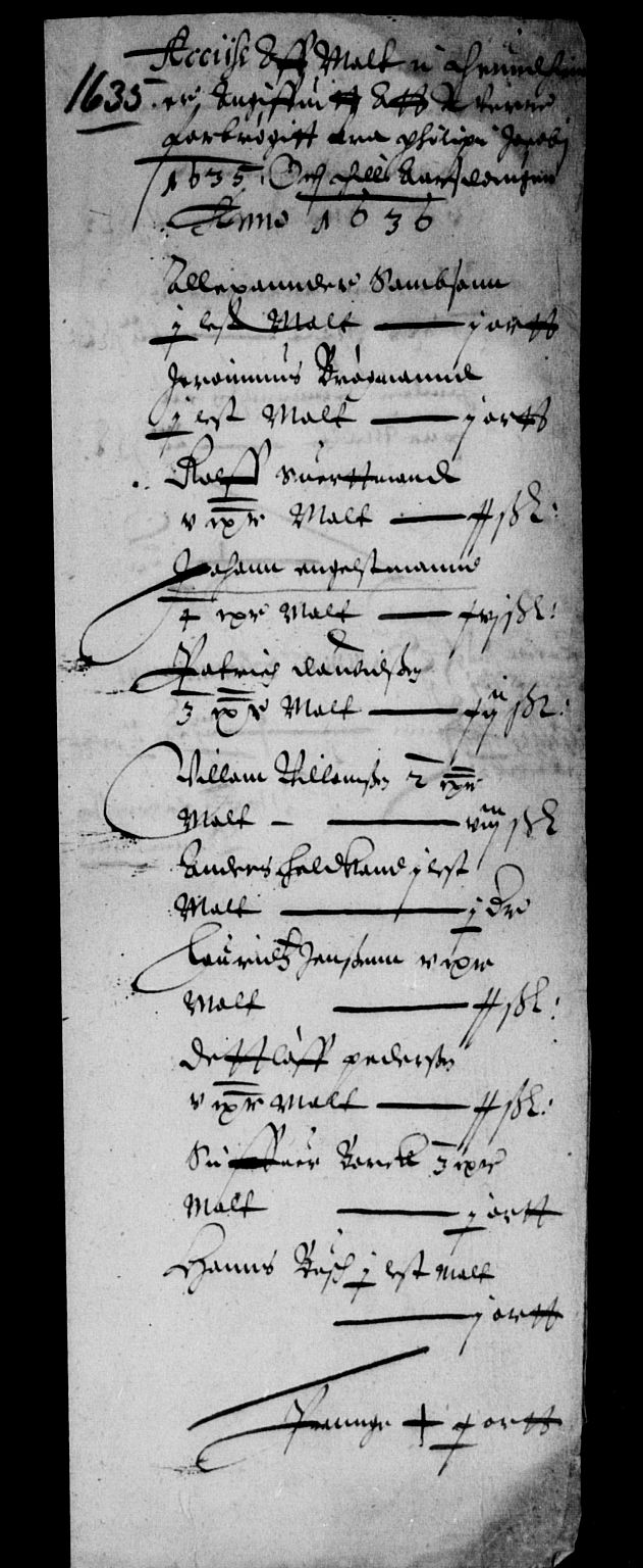 Rentekammeret inntil 1814, Reviderte regnskaper, Lensregnskaper, AV/RA-EA-5023/R/Rb/Rbw/L0058: Trondheim len, 1635-1637