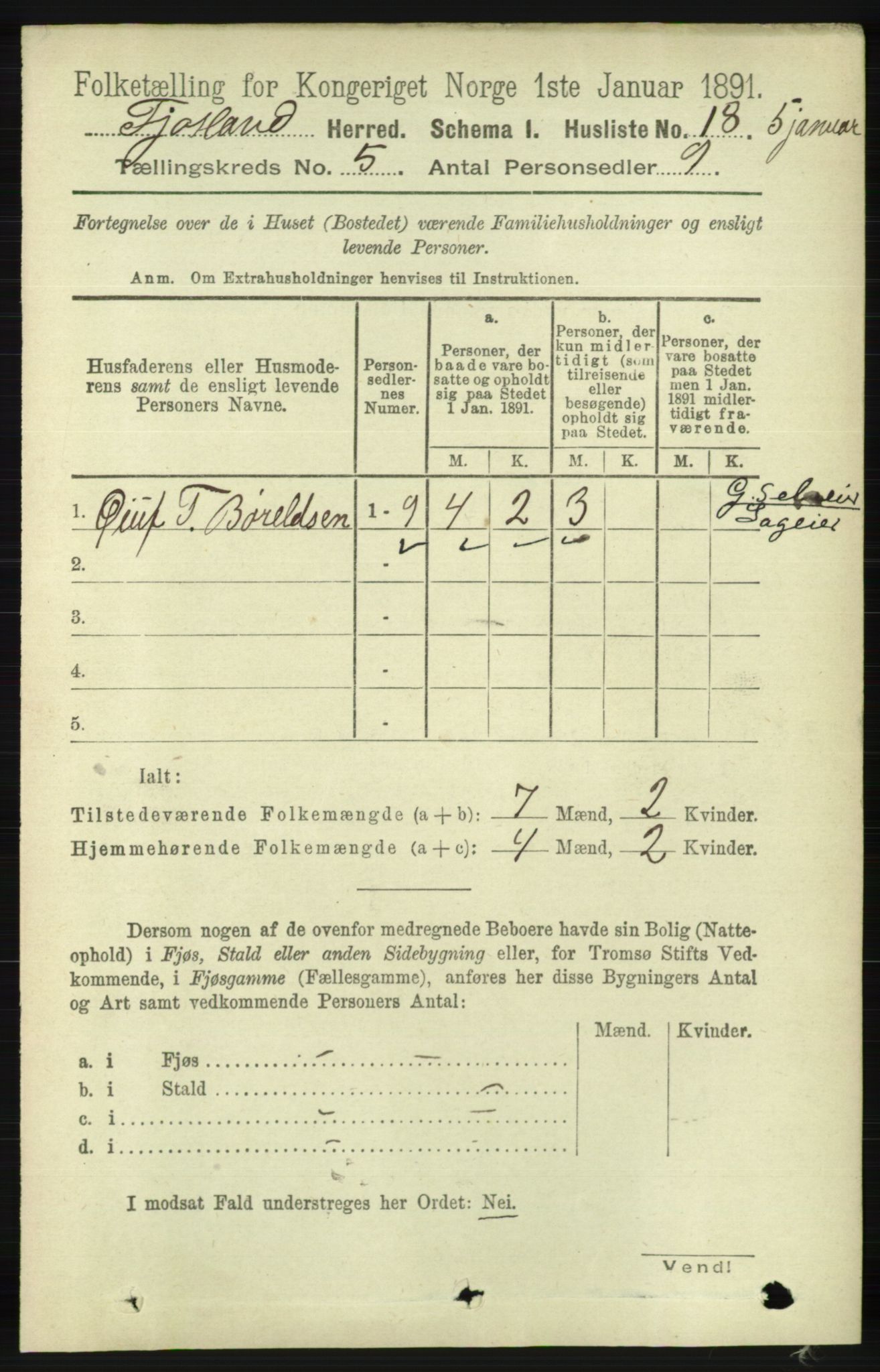 RA, 1891 census for 1036 Fjotland, 1891, p. 716