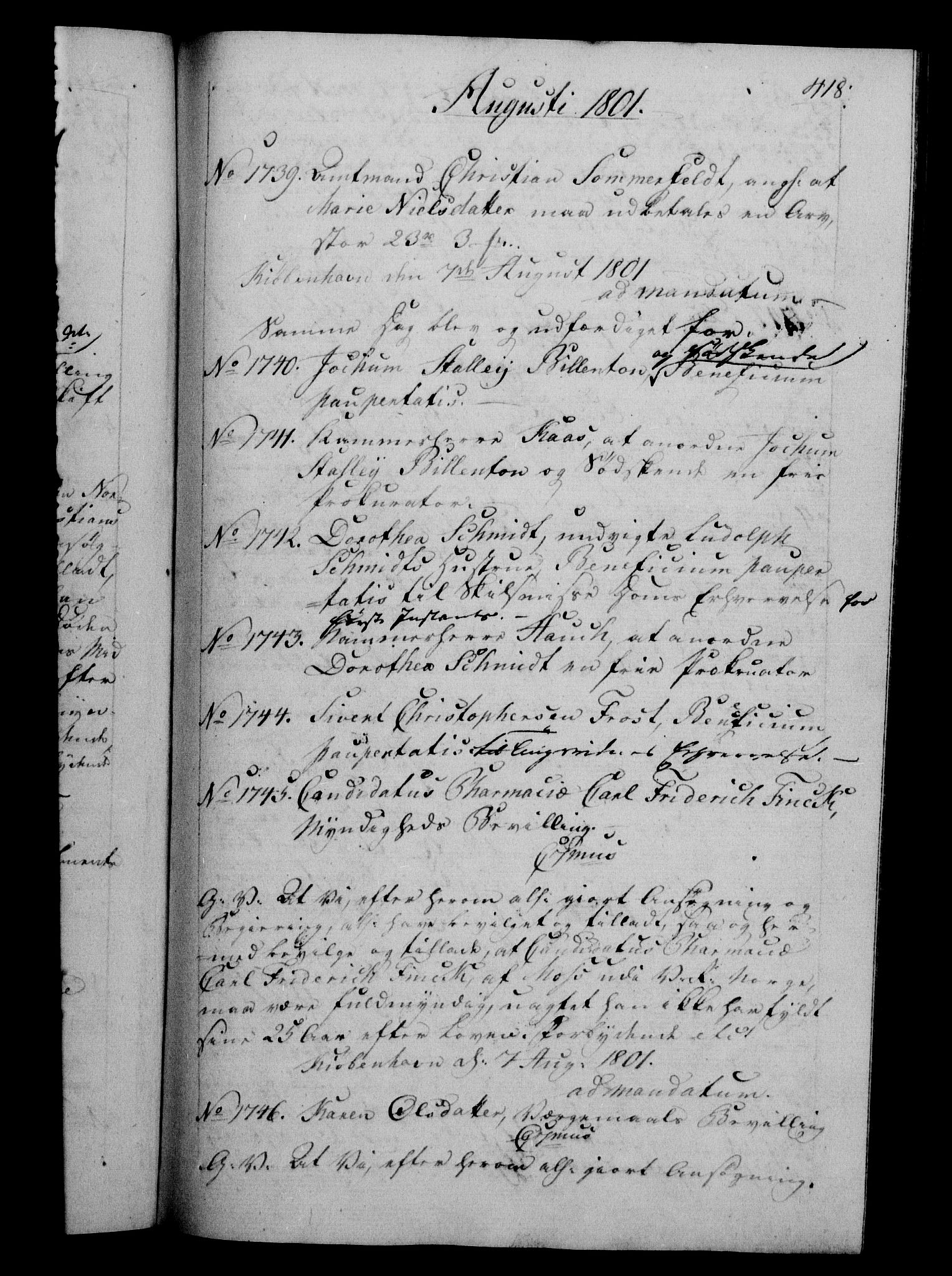 Danske Kanselli 1800-1814, AV/RA-EA-3024/H/Hf/Hfb/Hfba/L0001: Registranter, 1800-1801, p. 418a