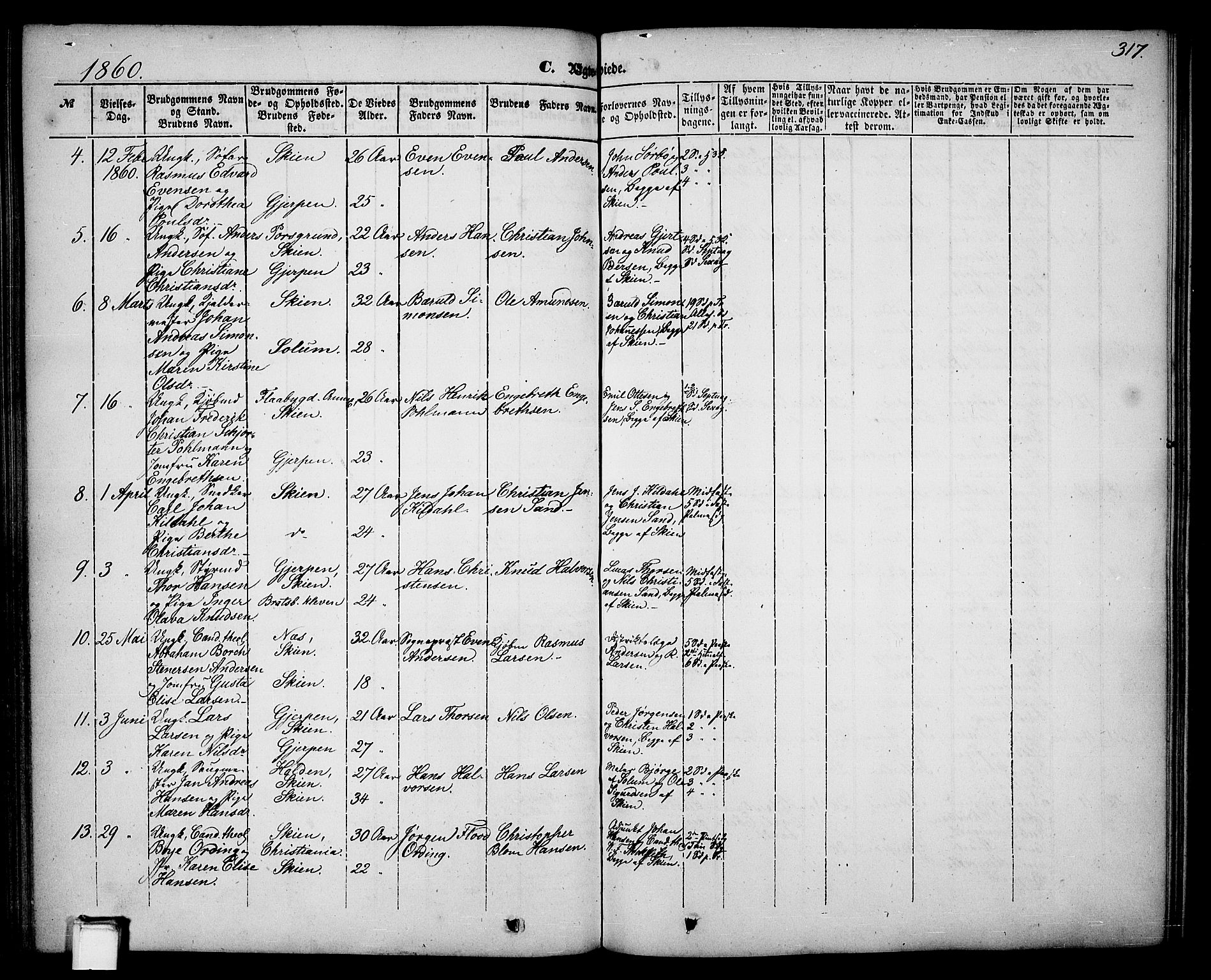 Skien kirkebøker, SAKO/A-302/G/Ga/L0004: Parish register (copy) no. 4, 1843-1867, p. 317