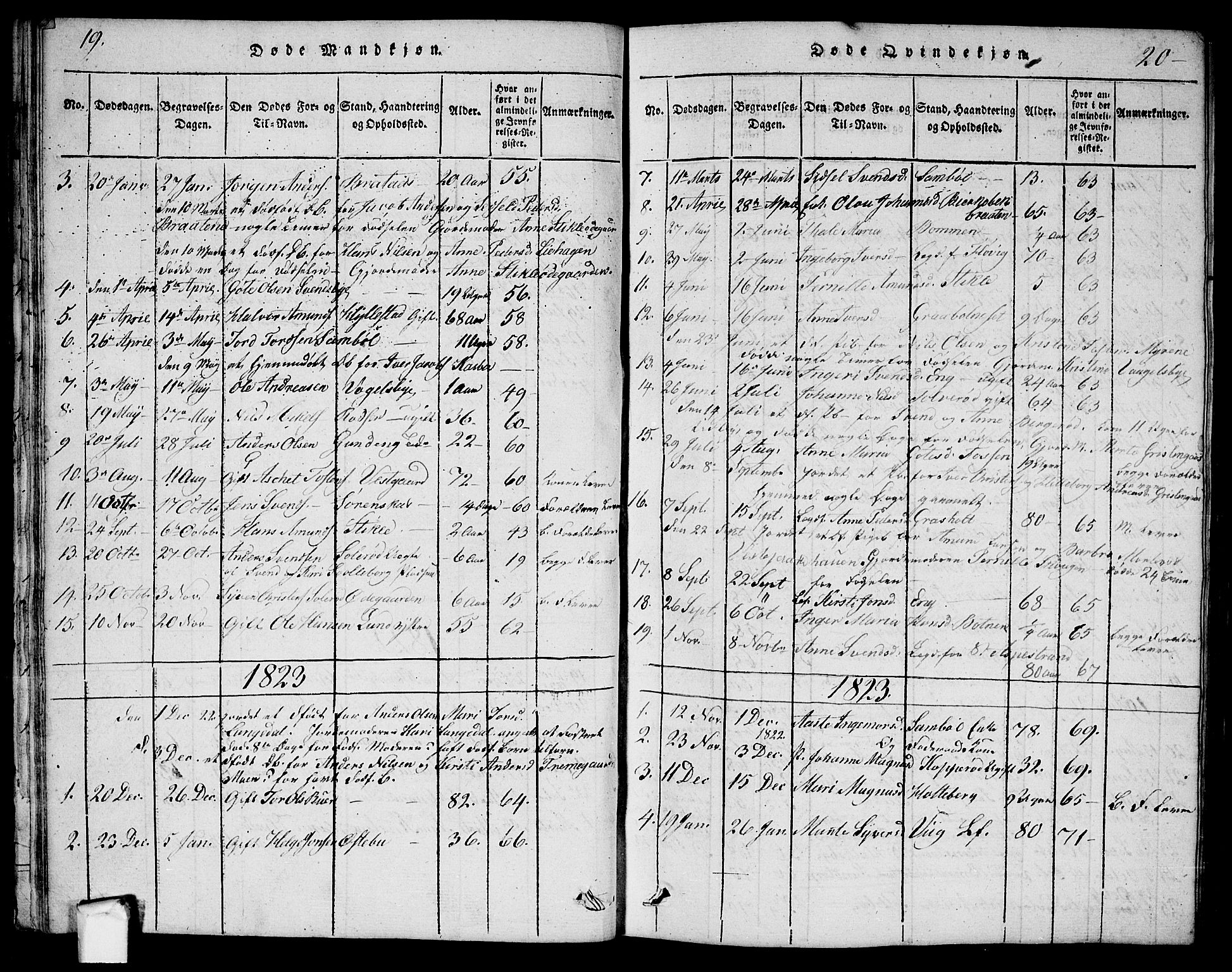 Aremark prestekontor Kirkebøker, AV/SAO-A-10899/G/Ga/L0001: Parish register (copy) no.  I 1, 1814-1834, p. 19-20