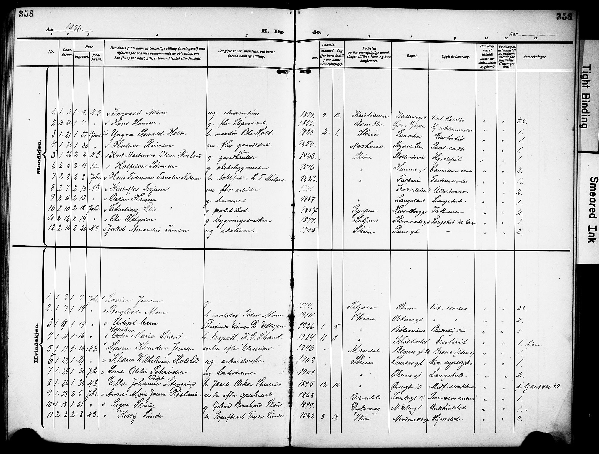 Skien kirkebøker, SAKO/A-302/G/Ga/L0010: Parish register (copy) no. 10, 1920-1931, p. 358