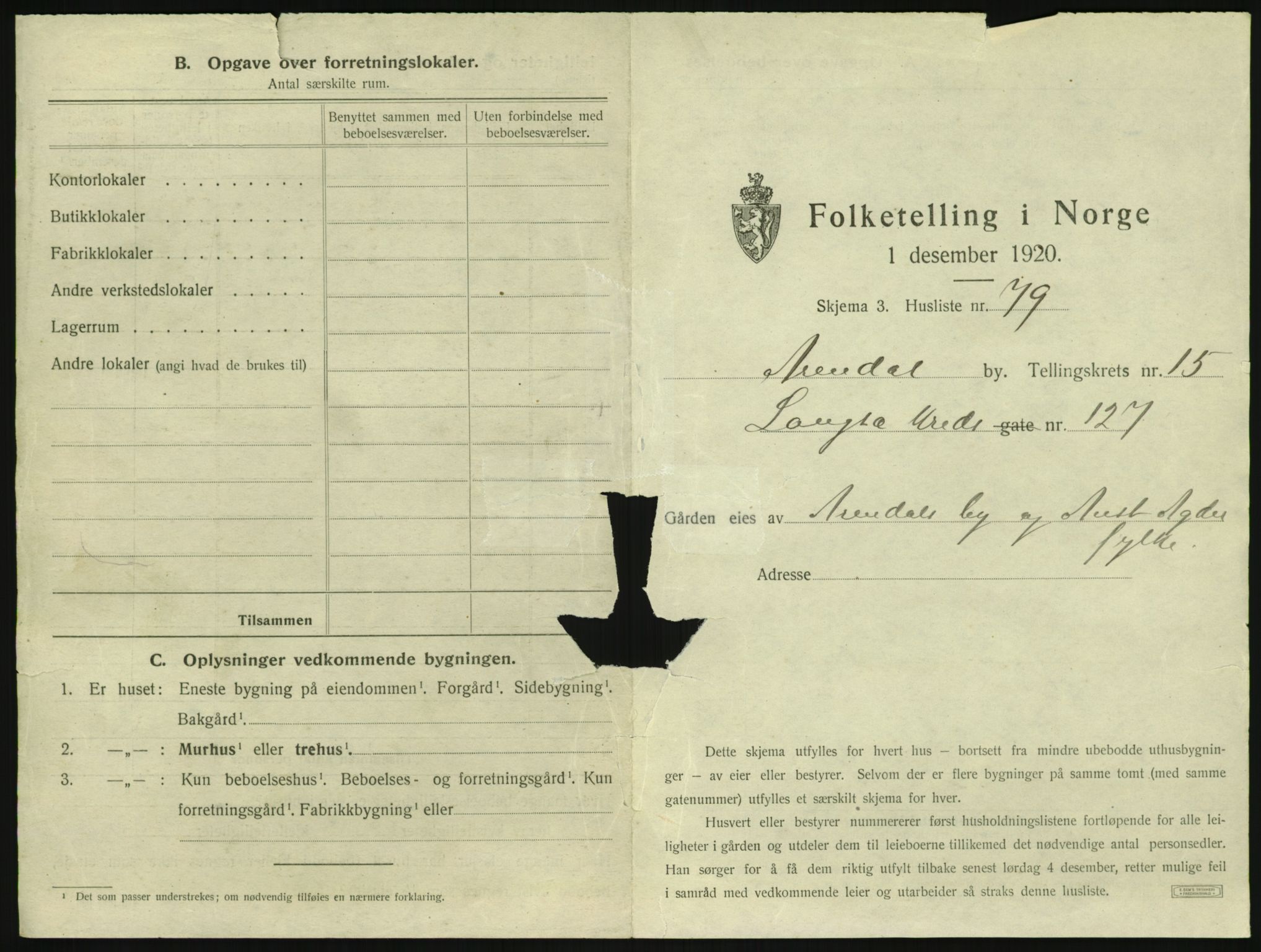 SAK, 1920 census for Arendal, 1920, p. 2340