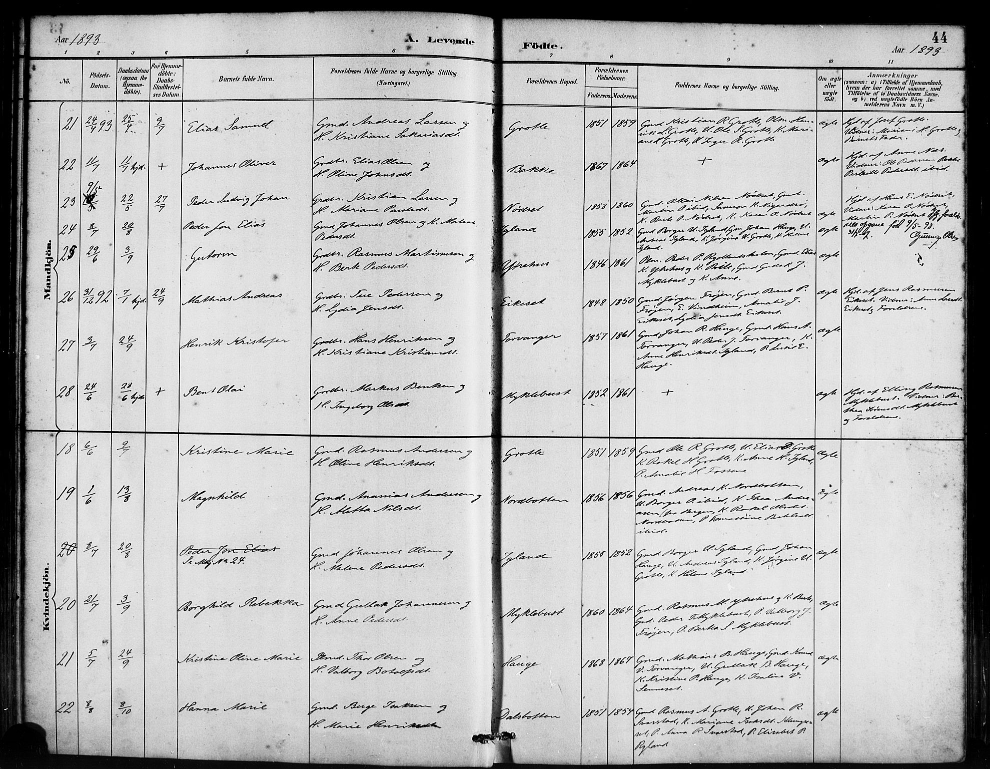 Bremanger sokneprestembete, AV/SAB-A-82201/H/Haa/Haab/L0001: Parish register (official) no. B 1, 1884-1895, p. 44