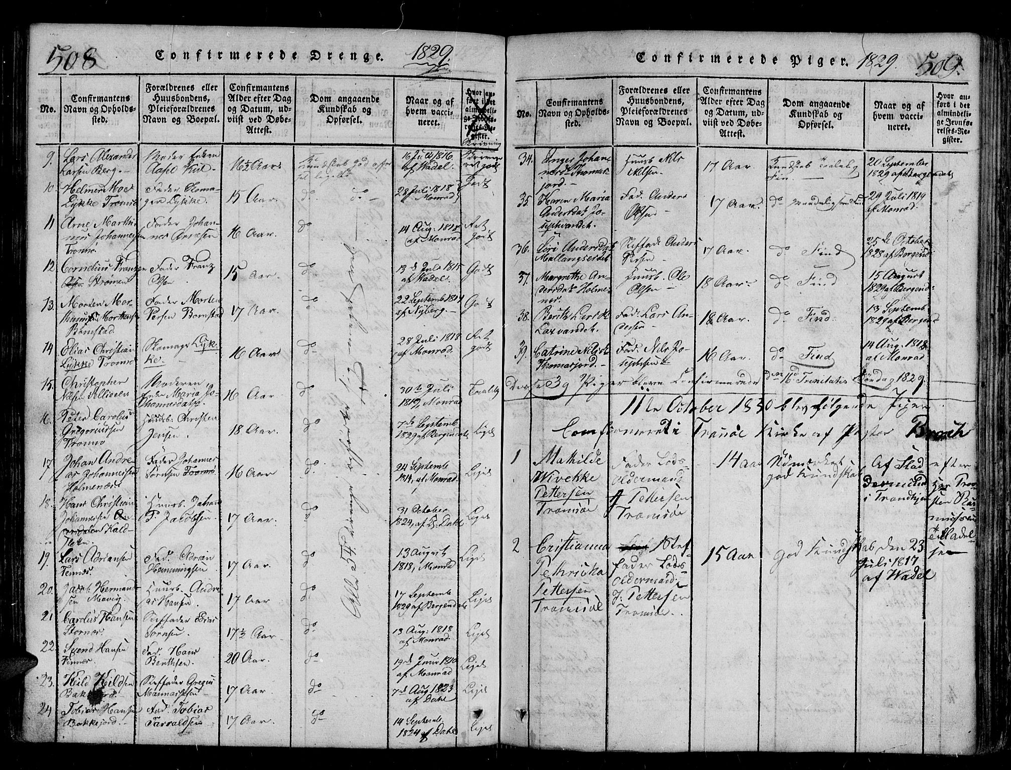 Tromsø sokneprestkontor/stiftsprosti/domprosti, SATØ/S-1343/G/Gb/L0001klokker: Parish register (copy) no. 1, 1821-1833, p. 508-509