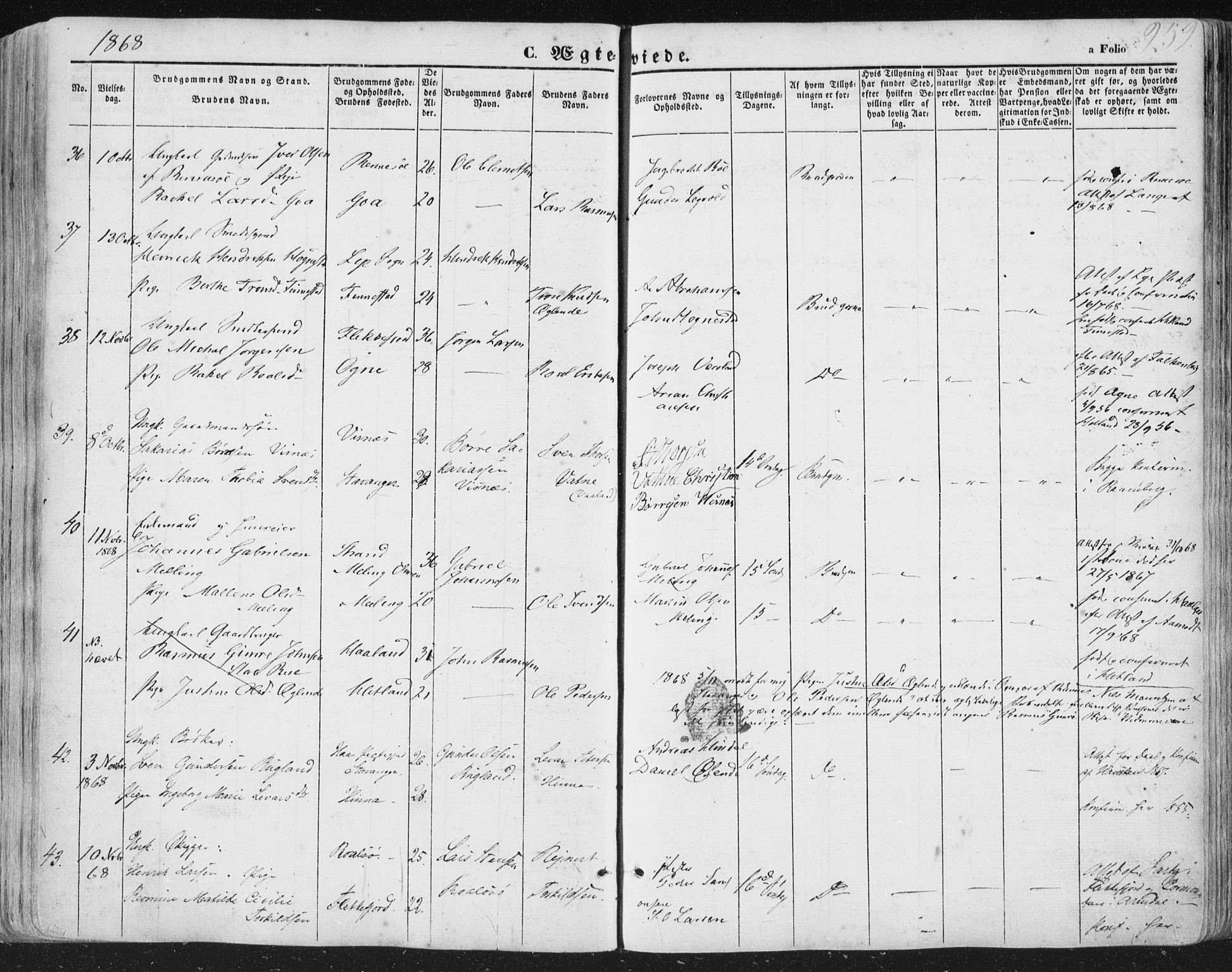 Hetland sokneprestkontor, AV/SAST-A-101826/30/30BA/L0002: Parish register (official) no. A 2, 1849-1869, p. 259