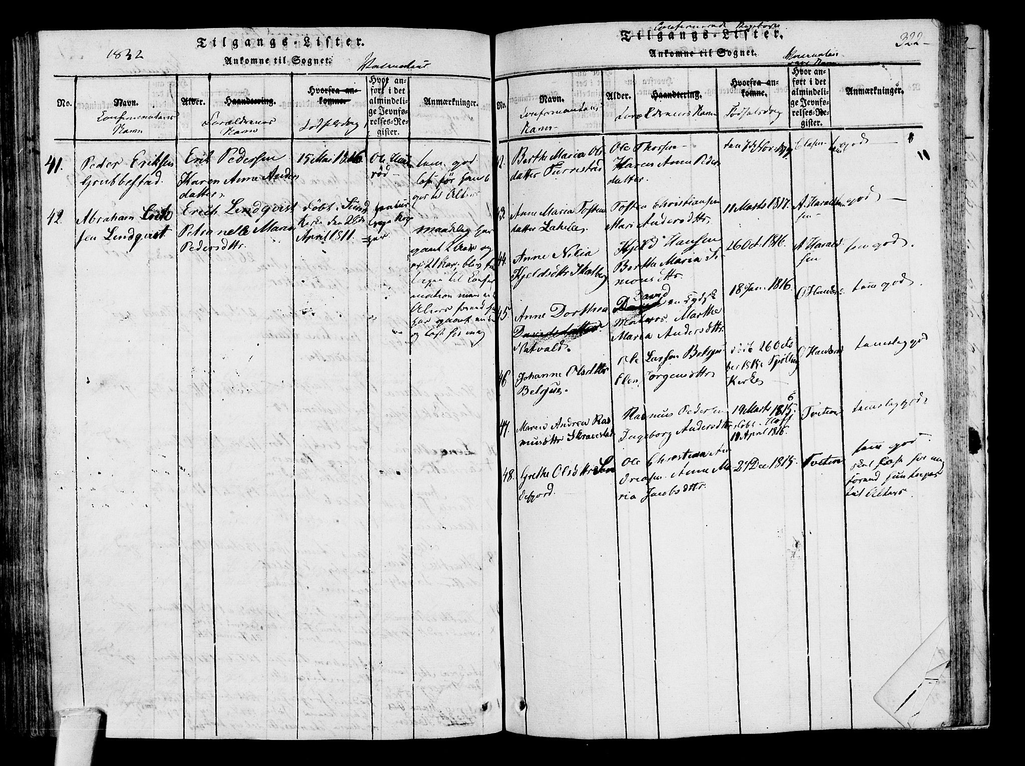 Sandar kirkebøker, SAKO/A-243/F/Fa/L0004: Parish register (official) no. 4, 1814-1832, p. 322