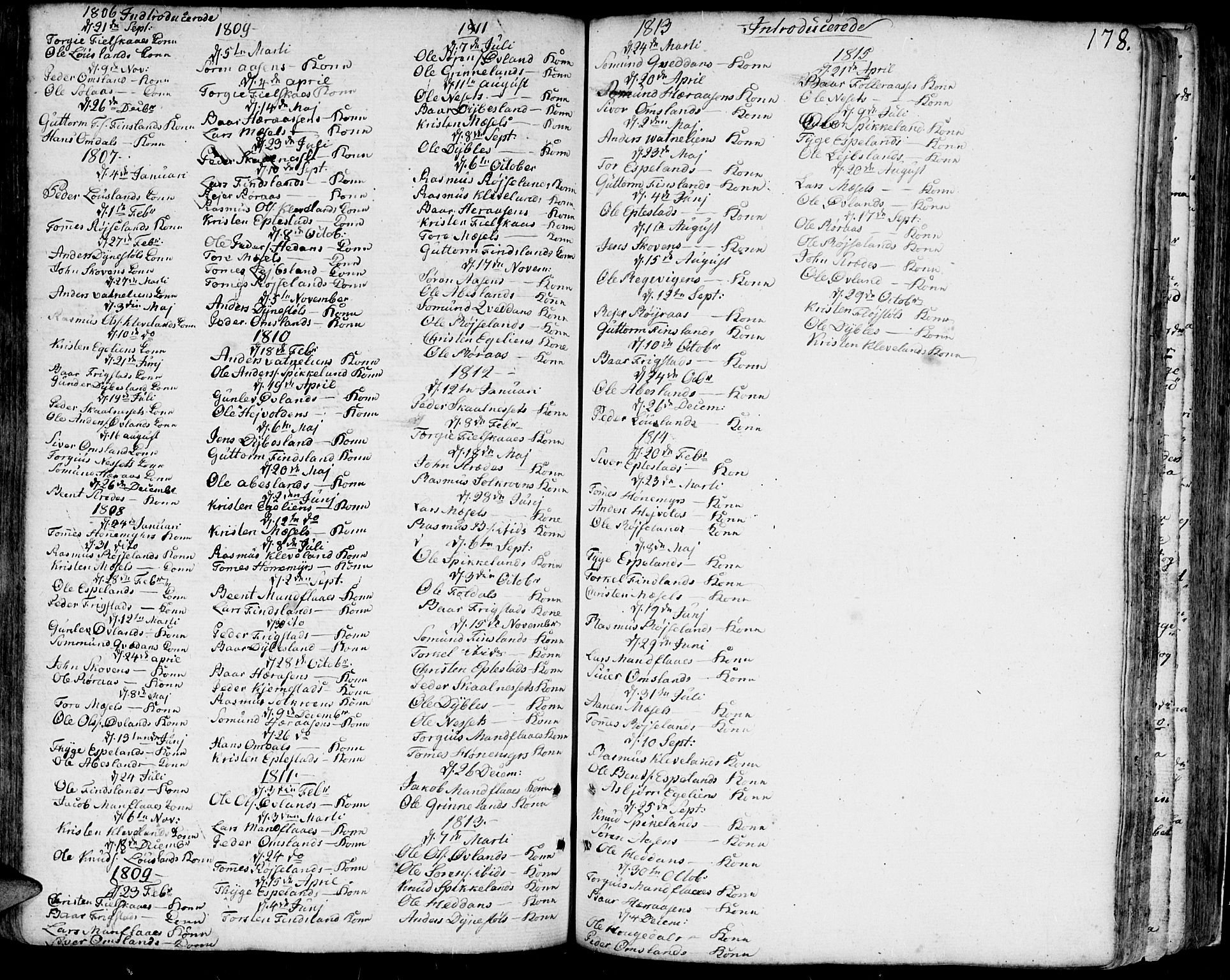 Bjelland sokneprestkontor, SAK/1111-0005/F/Fa/Faa/L0001: Parish register (official) no. A 1 /2, 1793-1815, p. 178
