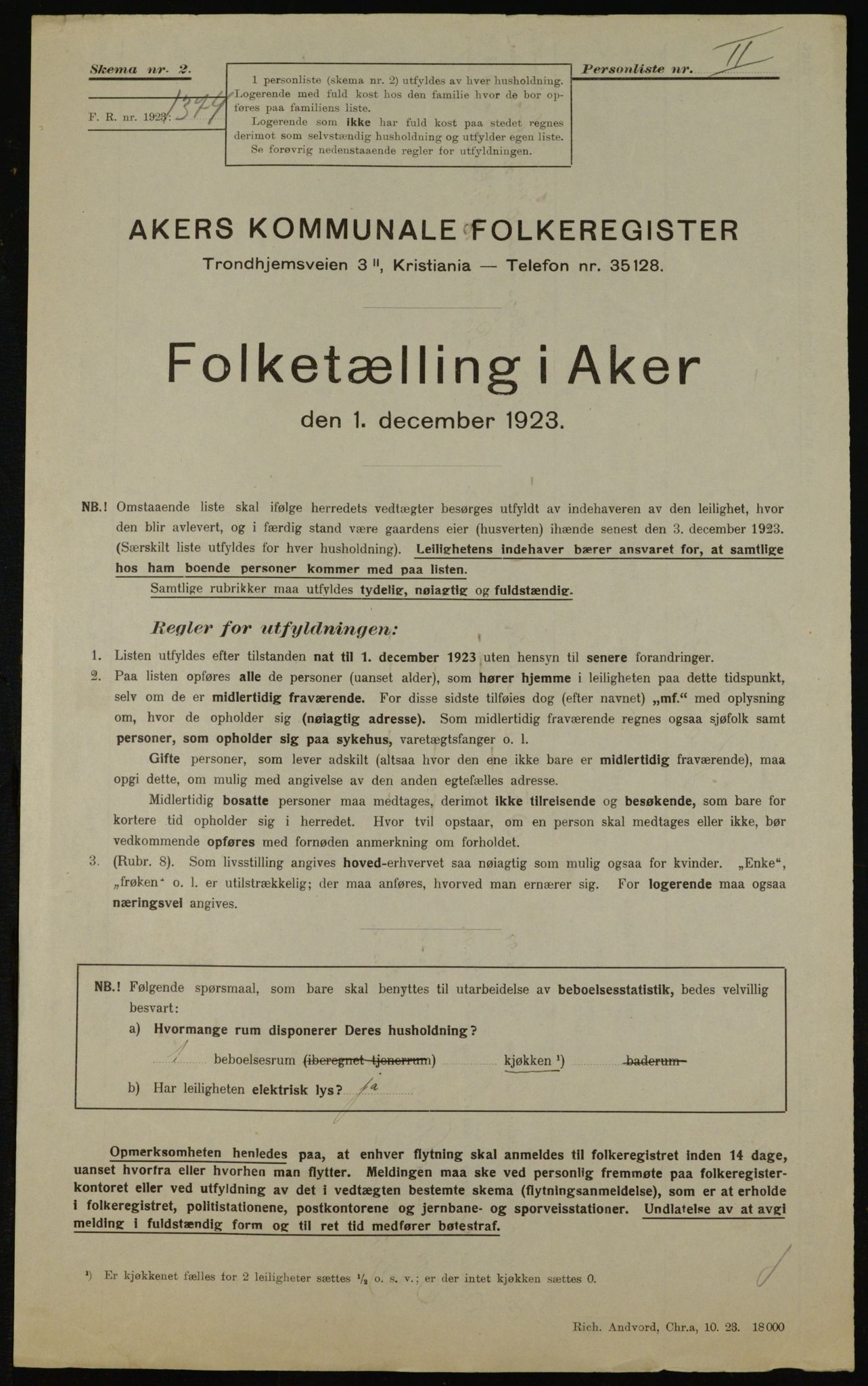 , Municipal Census 1923 for Aker, 1923, p. 44506