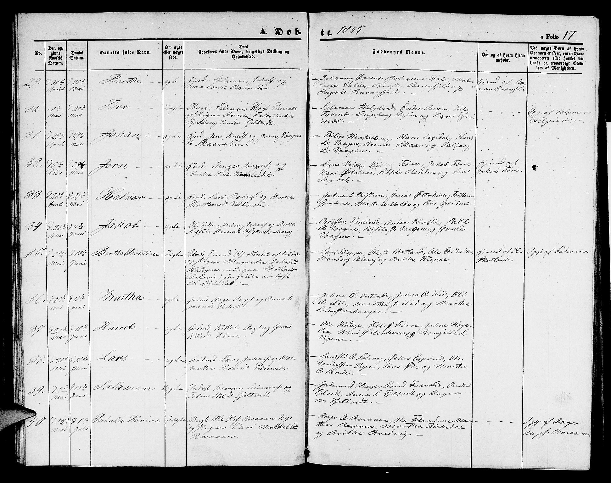 Hjelmeland sokneprestkontor, AV/SAST-A-101843/01/V/L0004: Parish register (copy) no. B 4, 1853-1883, p. 17