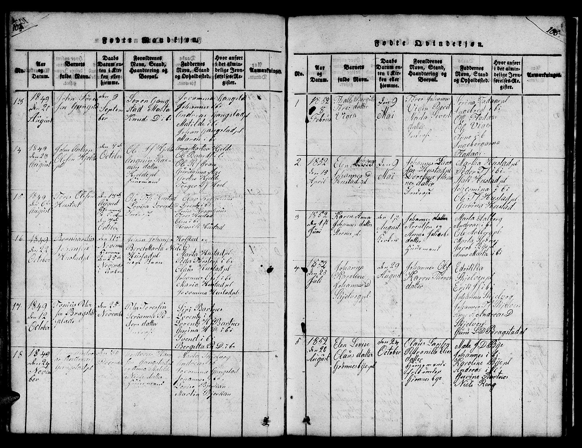 Ministerialprotokoller, klokkerbøker og fødselsregistre - Nord-Trøndelag, AV/SAT-A-1458/732/L0317: Parish register (copy) no. 732C01, 1816-1881, p. 104-105