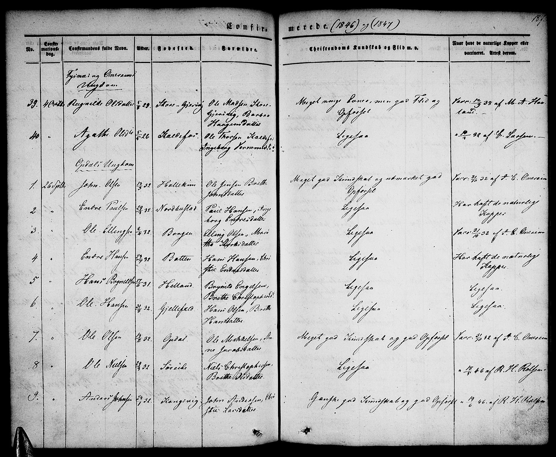 Tysnes sokneprestembete, AV/SAB-A-78601/H/Haa: Parish register (official) no. A 9, 1837-1848, p. 187