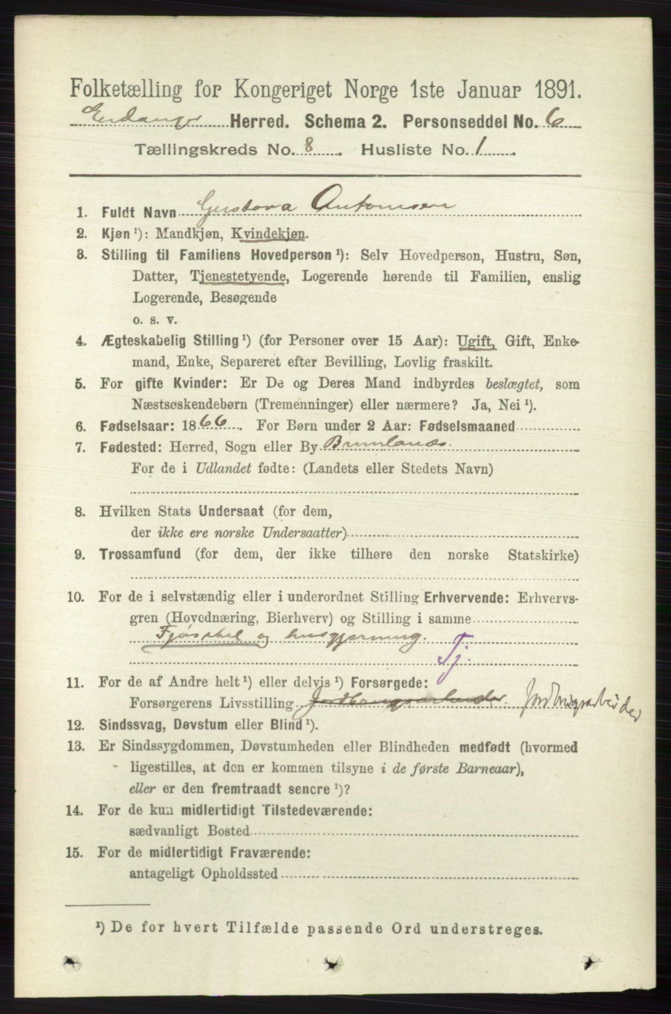 RA, 1891 census for 0813 Eidanger, 1891, p. 2992