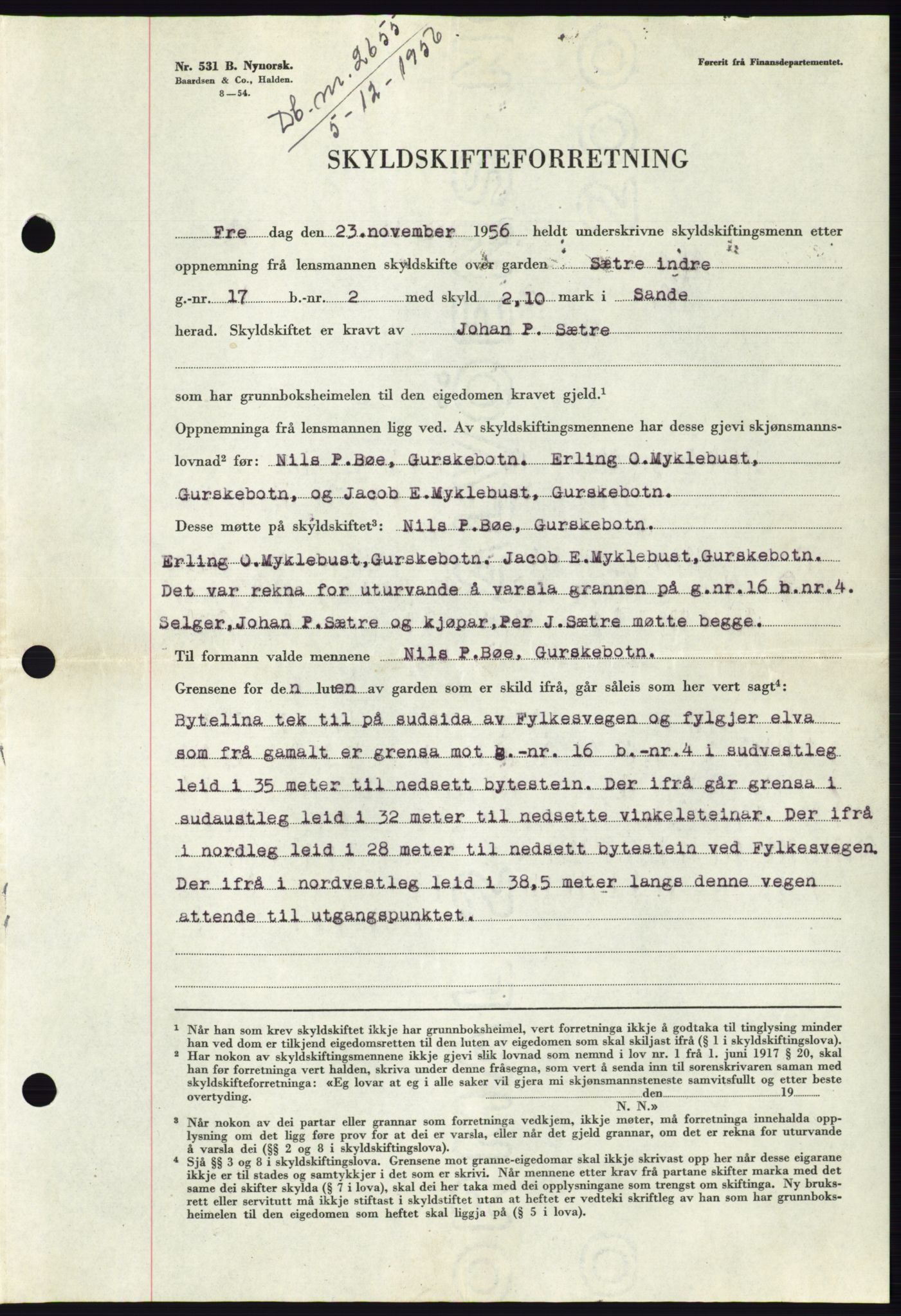 Søre Sunnmøre sorenskriveri, AV/SAT-A-4122/1/2/2C/L0105: Mortgage book no. 31A, 1956-1957, Diary no: : 2655/1956