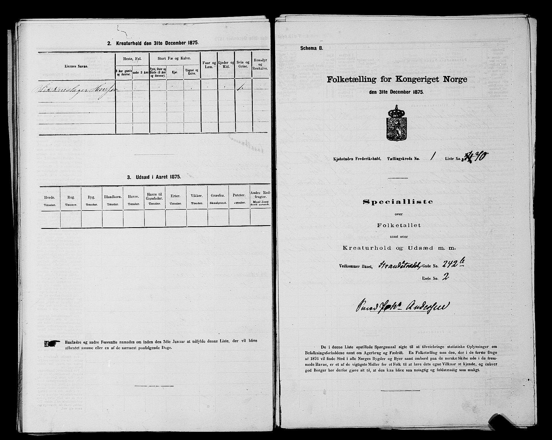 RA, 1875 census for 0101P Fredrikshald, 1875, p. 165