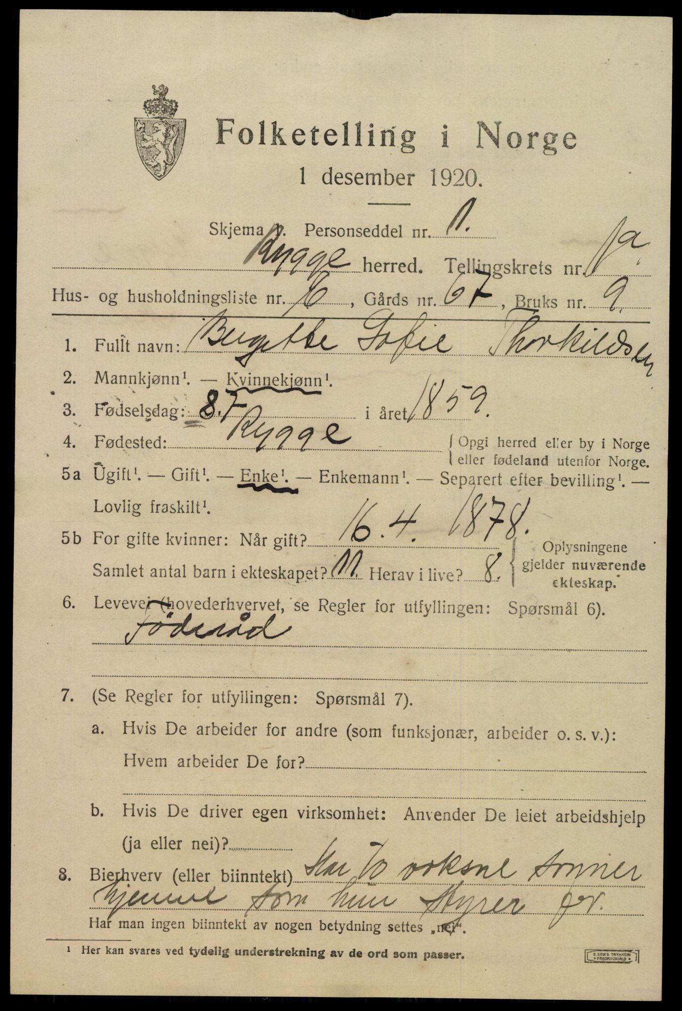 SAO, 1920 census for Rygge, 1920, p. 4161