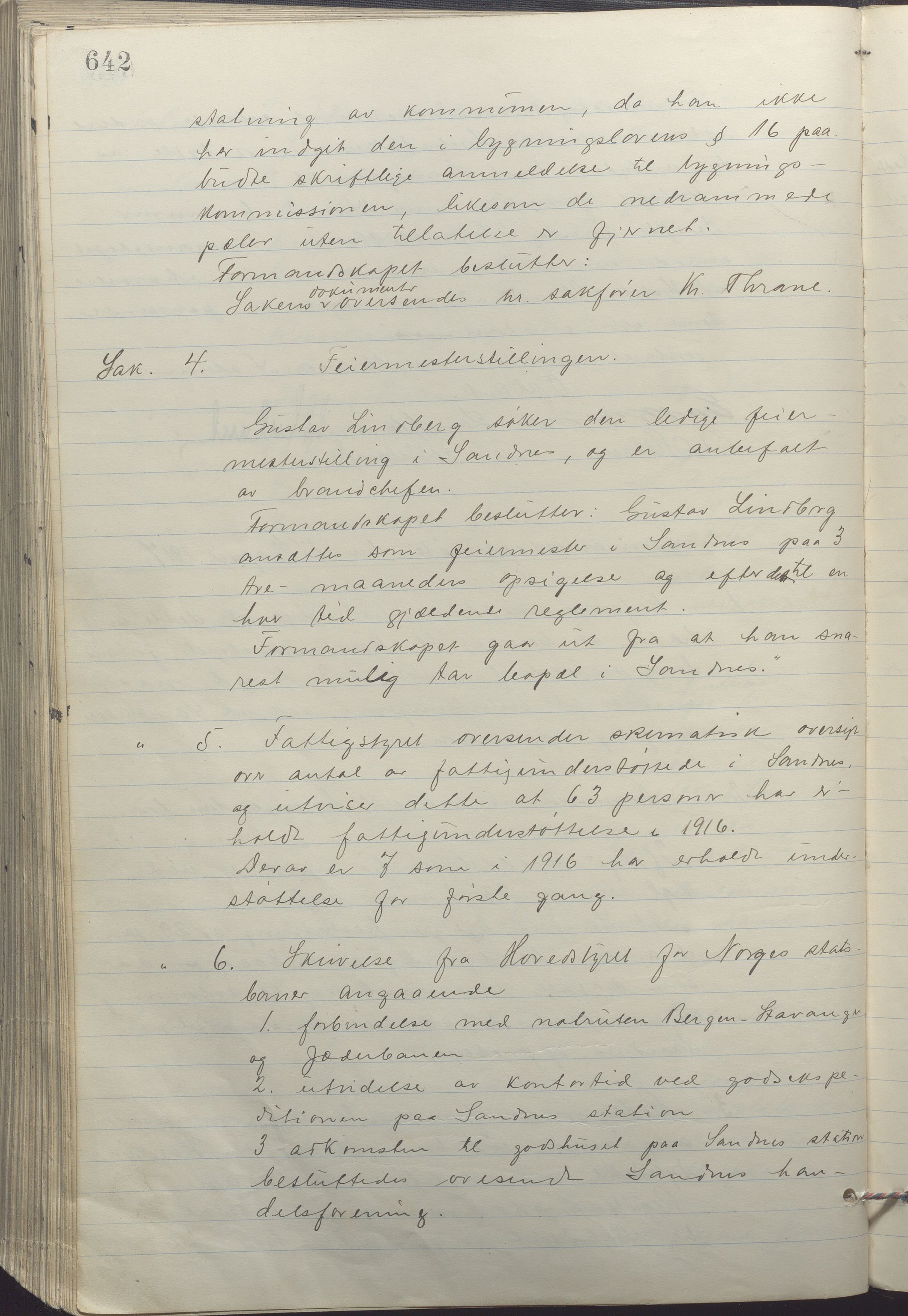 Sandnes kommune - Formannskapet og Bystyret, IKAR/K-100188/Aa/L0008: Møtebok, 1913-1917, p. 642