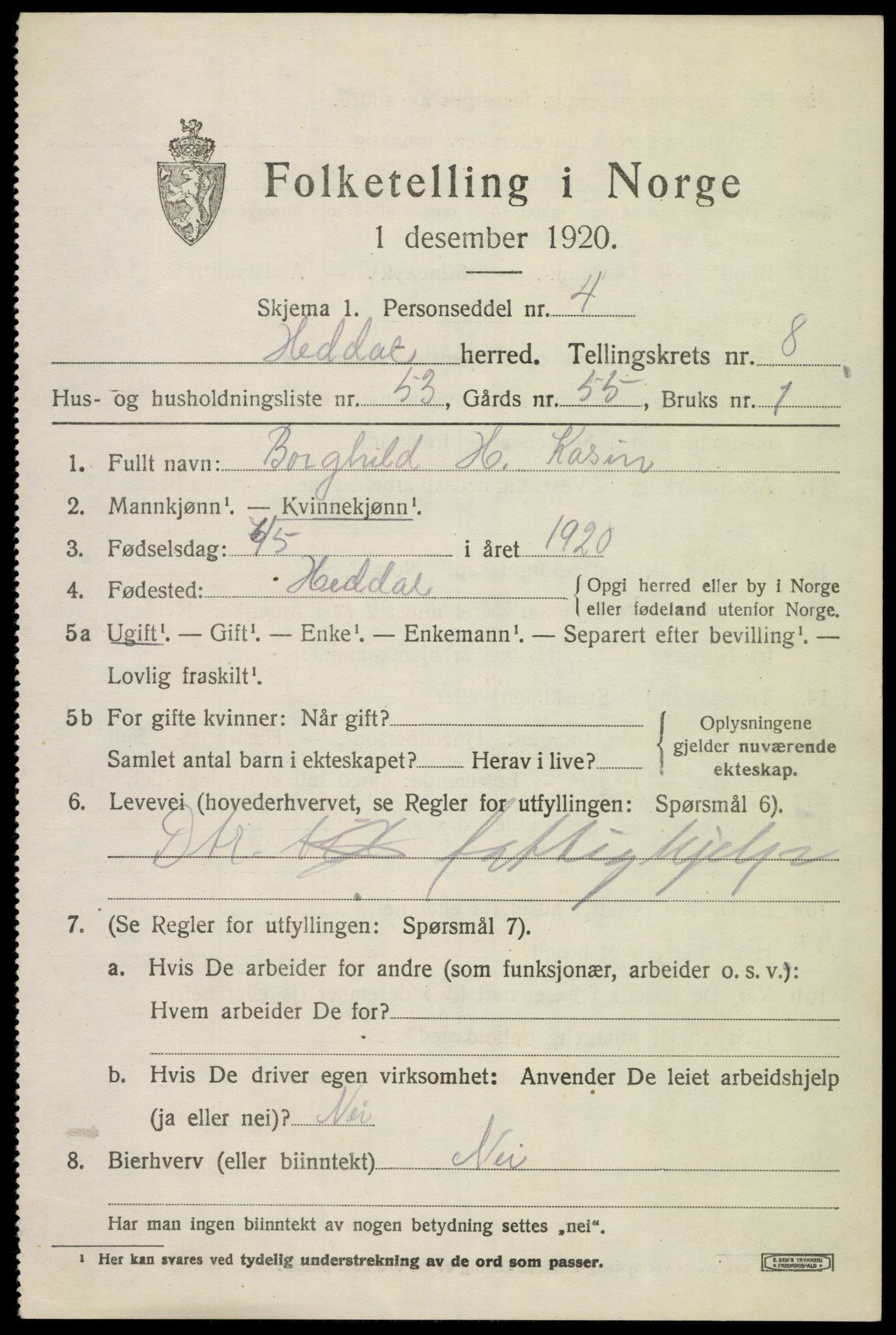 SAKO, 1920 census for Heddal, 1920, p. 6580