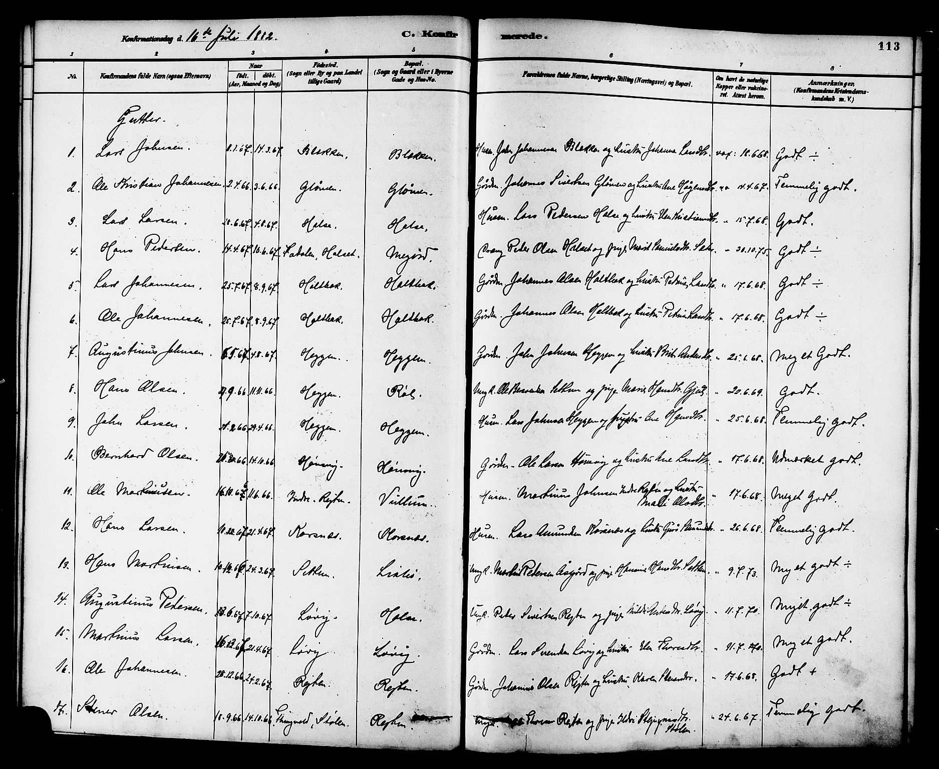 Ministerialprotokoller, klokkerbøker og fødselsregistre - Møre og Romsdal, SAT/A-1454/576/L0885: Parish register (official) no. 576A03, 1880-1898, p. 113