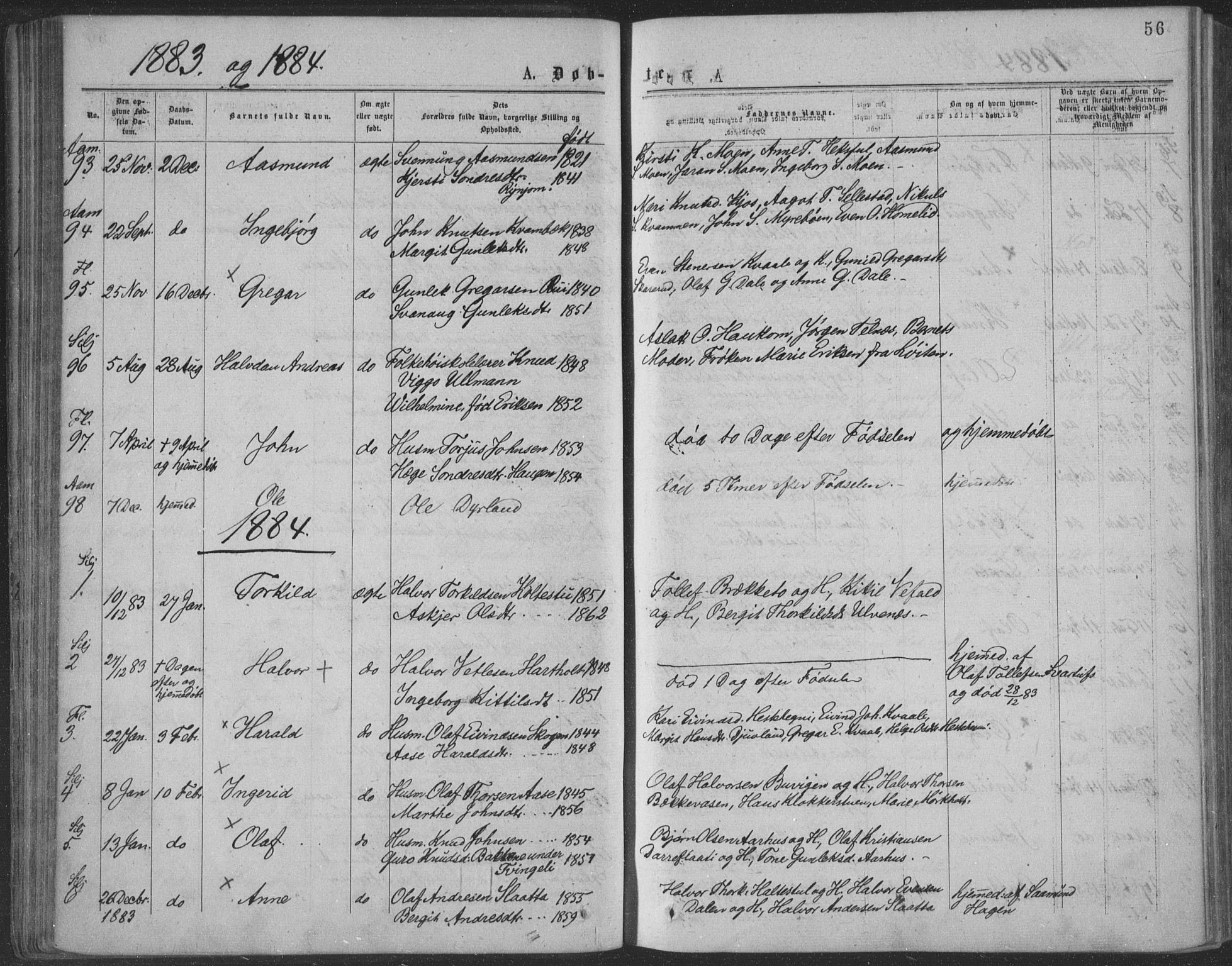 Seljord kirkebøker, SAKO/A-20/F/Fa/L0014: Parish register (official) no. I 14, 1877-1886, p. 56