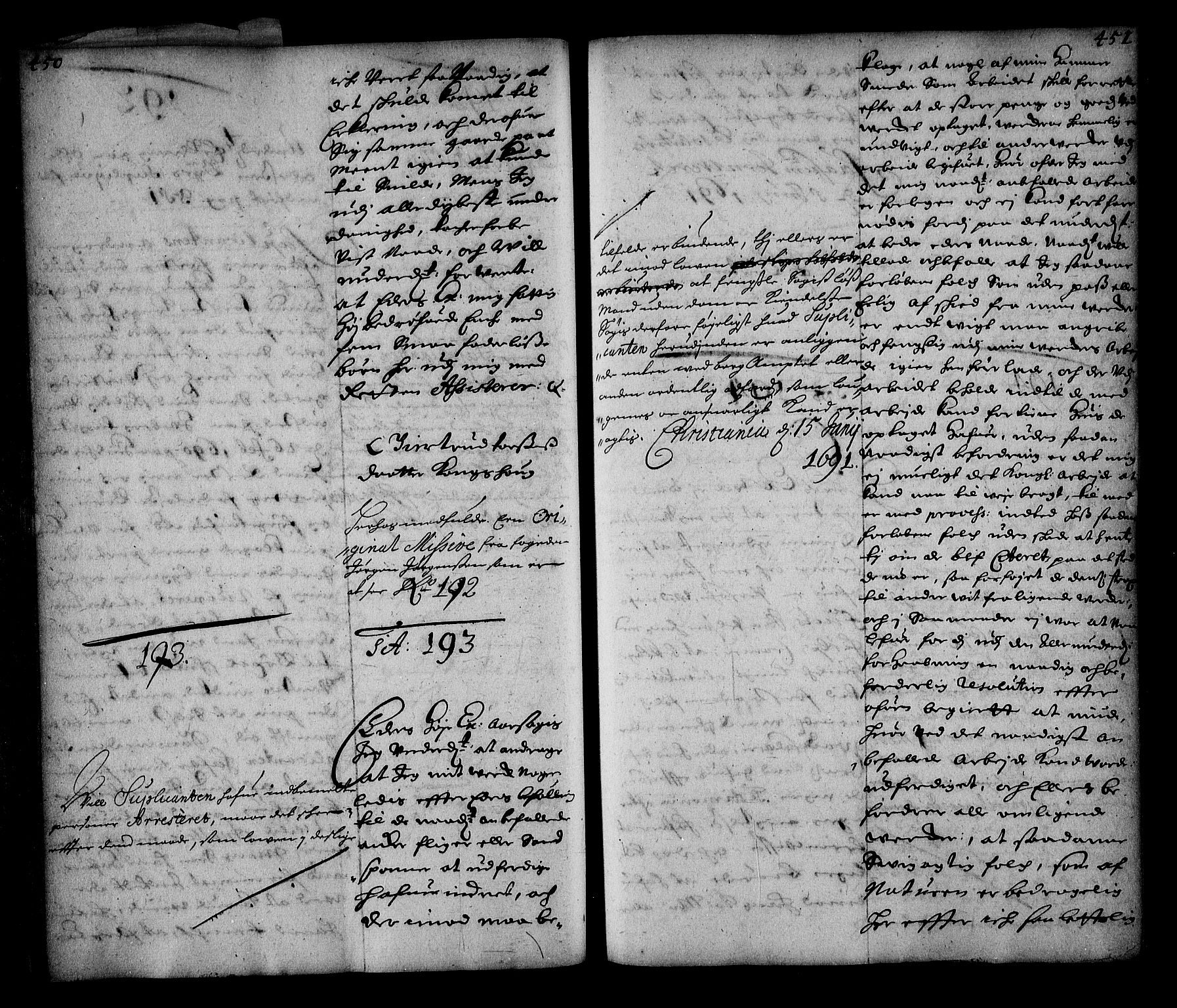 Stattholderembetet 1572-1771, AV/RA-EA-2870/Ae/L0008: Supplikasjons- og resolusjonsprotokoll, 1691, p. 450-451