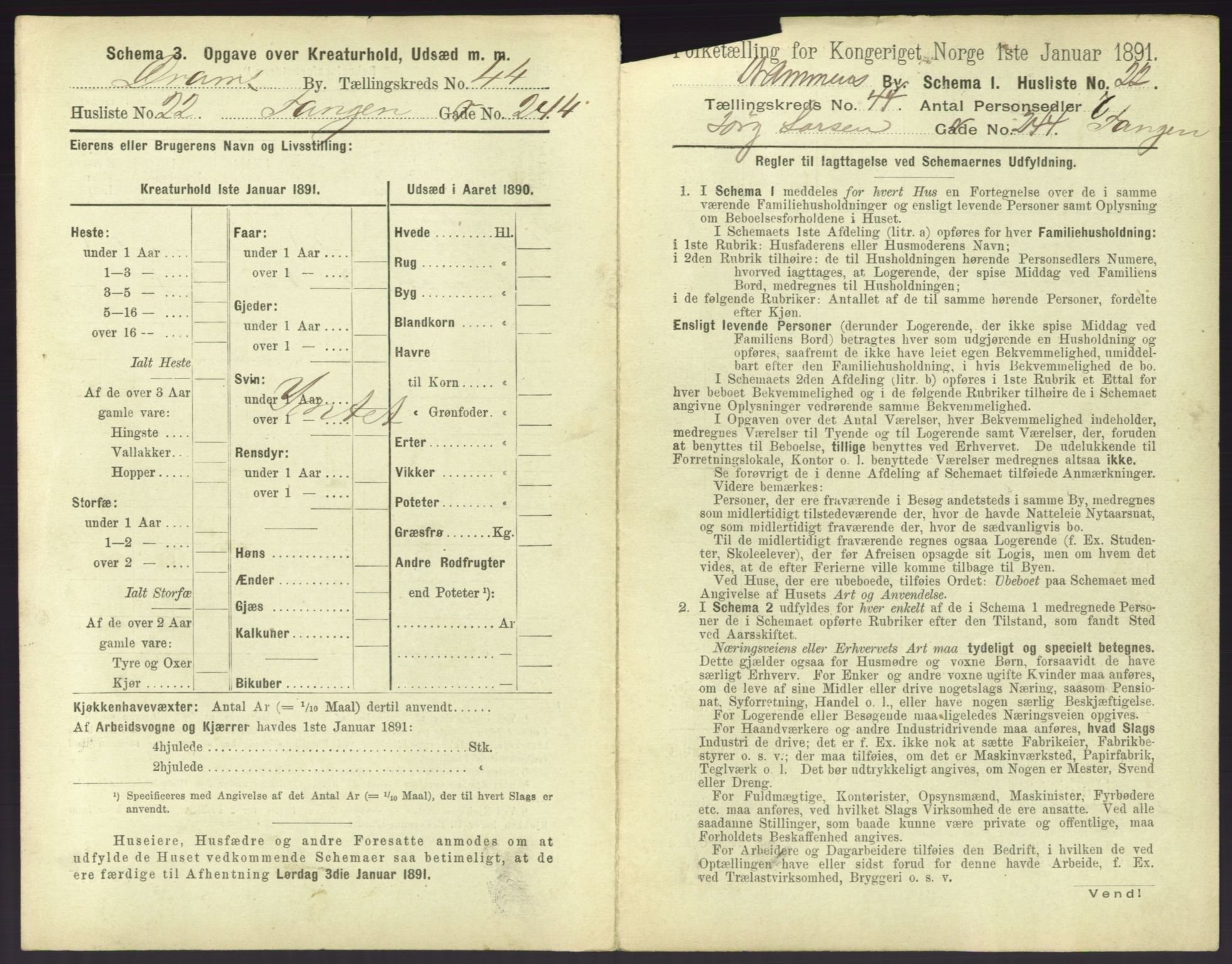 RA, 1891 census for 0602 Drammen, 1891, p. 3889