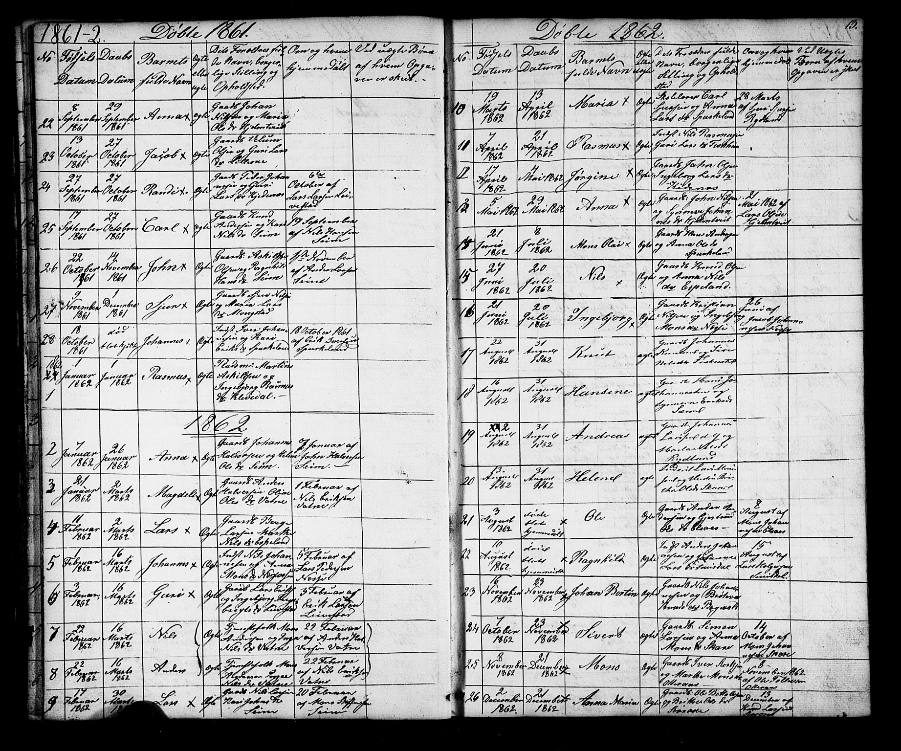 Alversund Sokneprestembete, SAB/A-73901/H/Ha/Hab: Parish register (copy) no. D 2, 1851-1889, p. 13
