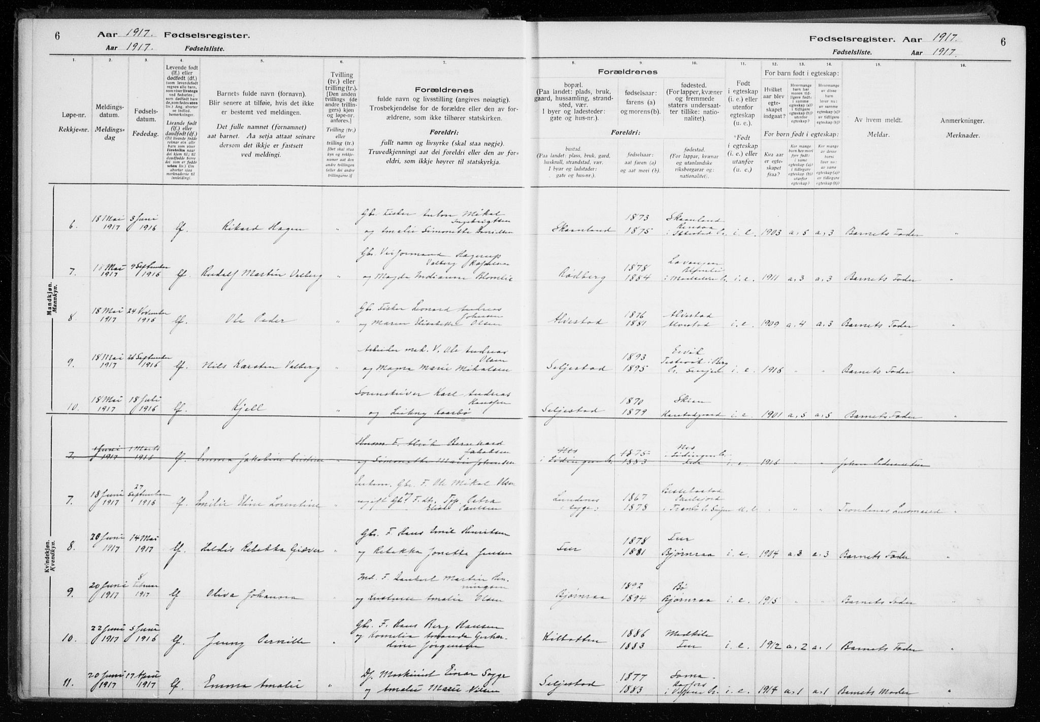 Trondenes sokneprestkontor, AV/SATØ-S-1319/I/Ia/L0089: Birth register no. 89, 1916-1925, p. 6
