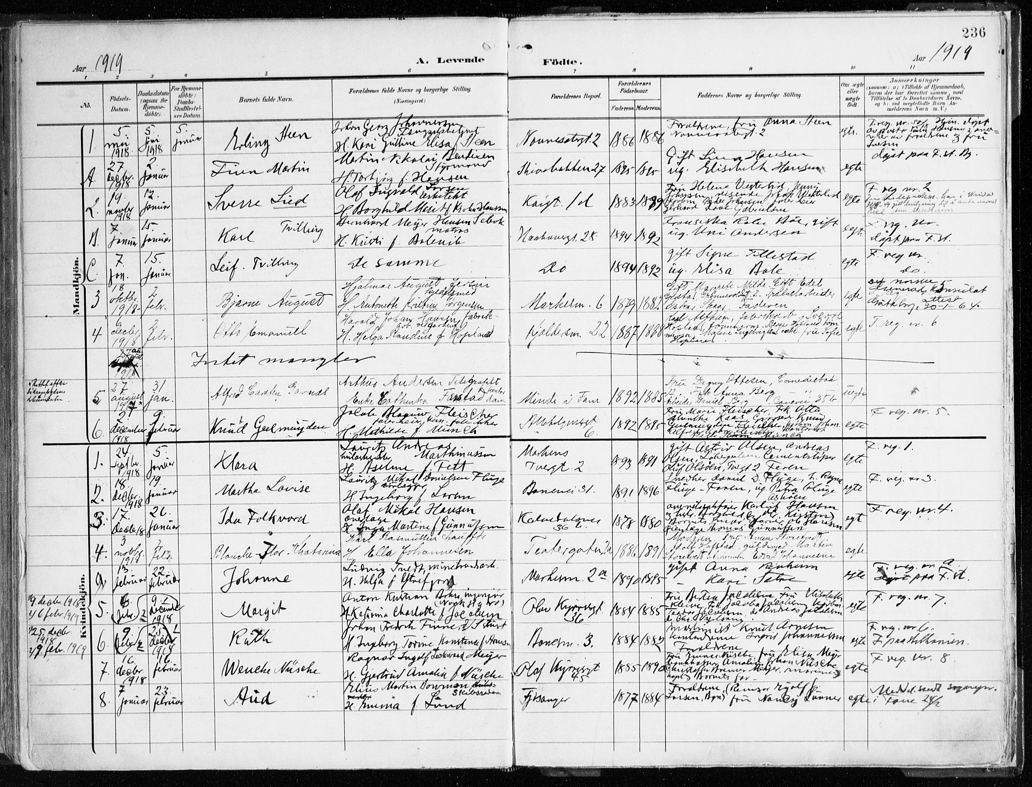 Domkirken sokneprestembete, SAB/A-74801/H/Haa/L0025: Parish register (official) no. B 8, 1903-1925, p. 236