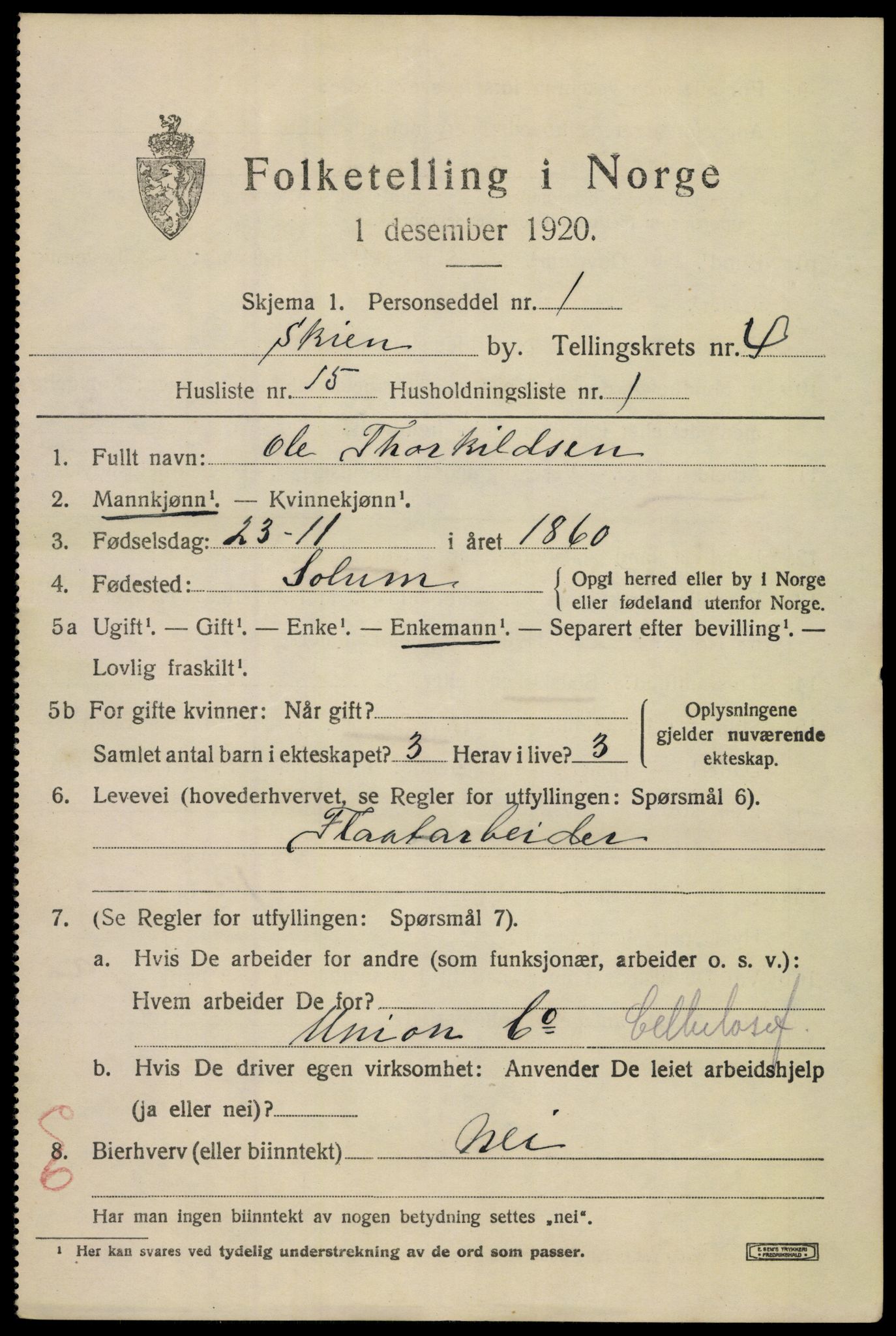 SAKO, 1920 census for Skien, 1920, p. 16862