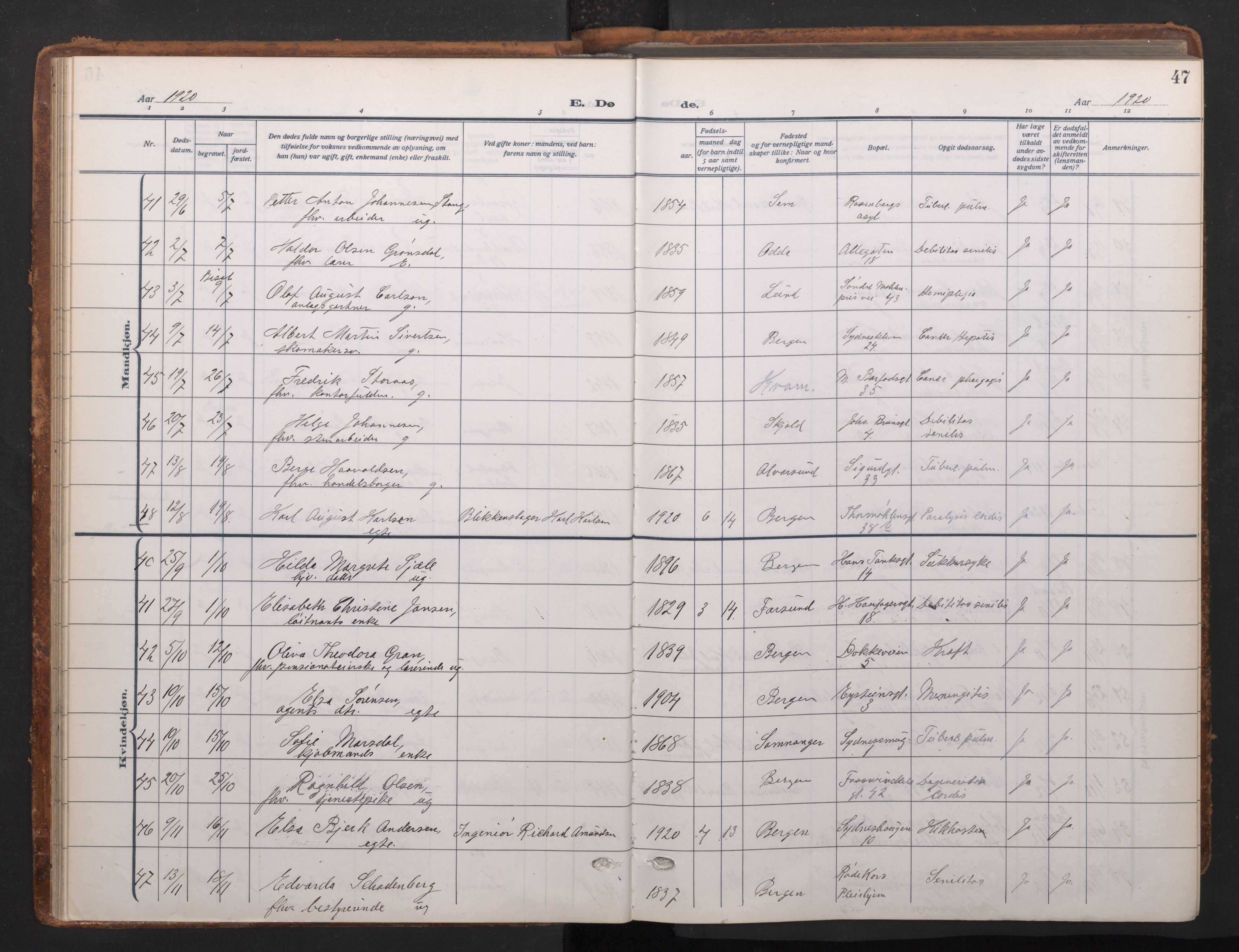 Johanneskirken sokneprestembete, AV/SAB-A-76001/H/Haa/L0020: Parish register (official) no. E 2, 1916-1951, p. 47