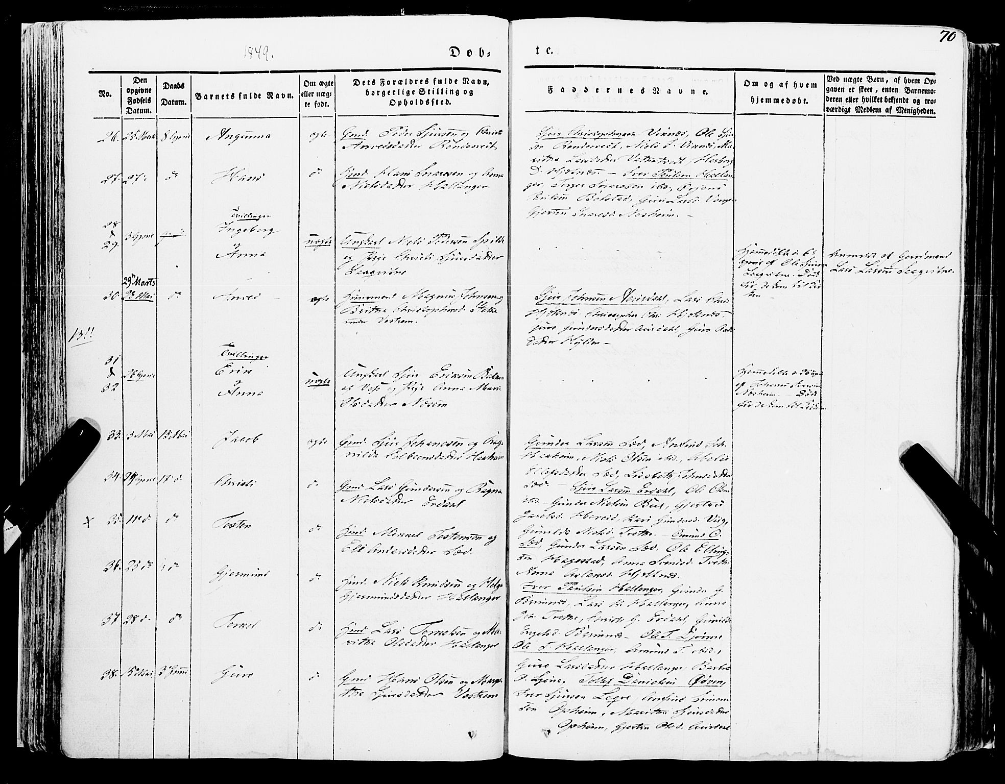 Ulvik sokneprestembete, AV/SAB-A-78801/H/Haa: Parish register (official) no. A 12, 1839-1853, p. 70