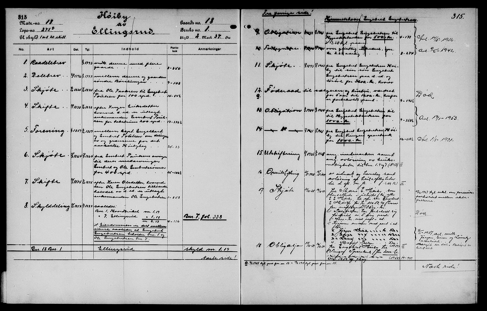 Vinger og Odal sorenskriveri, SAH/TING-022/H/Ha/Hac/Hacc/L0003: Mortgage register no. 3.3, 1923, p. 315