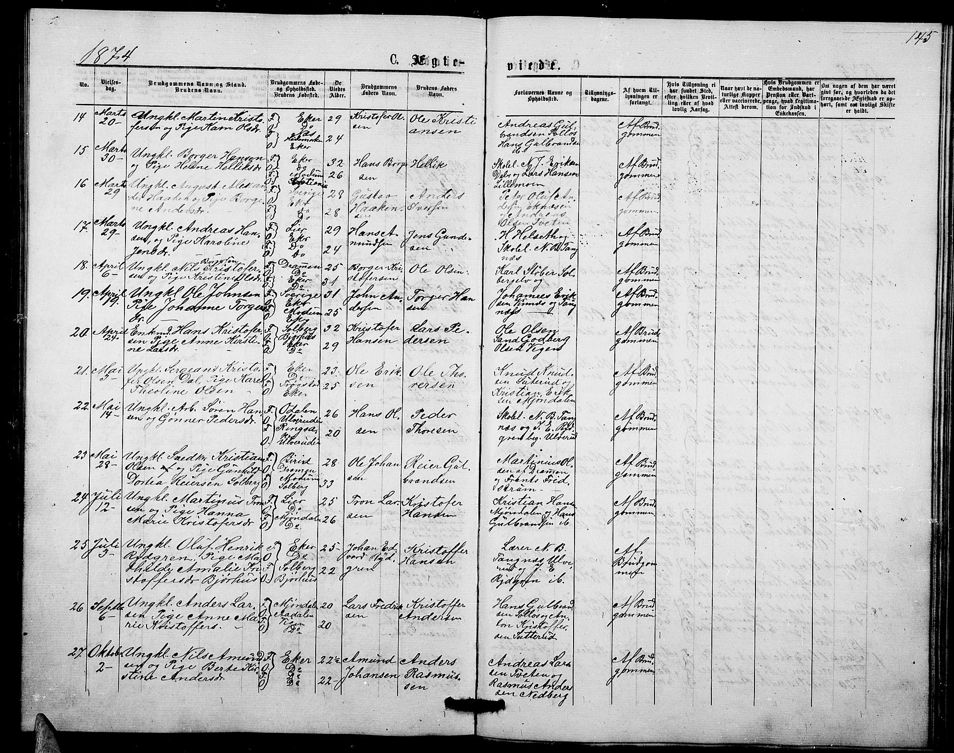 Nedre Eiker kirkebøker, SAKO/A-612/G/Ga/L0001: Parish register (copy) no. 1, 1873-1880, p. 145