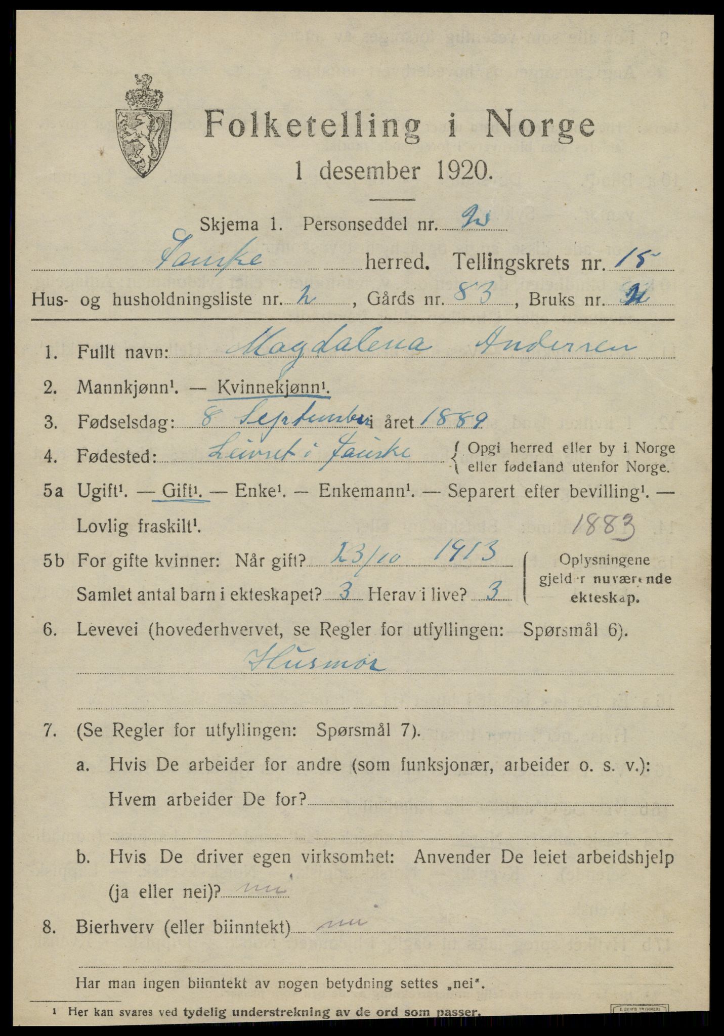 SAT, 1920 census for Fauske, 1920, p. 9346