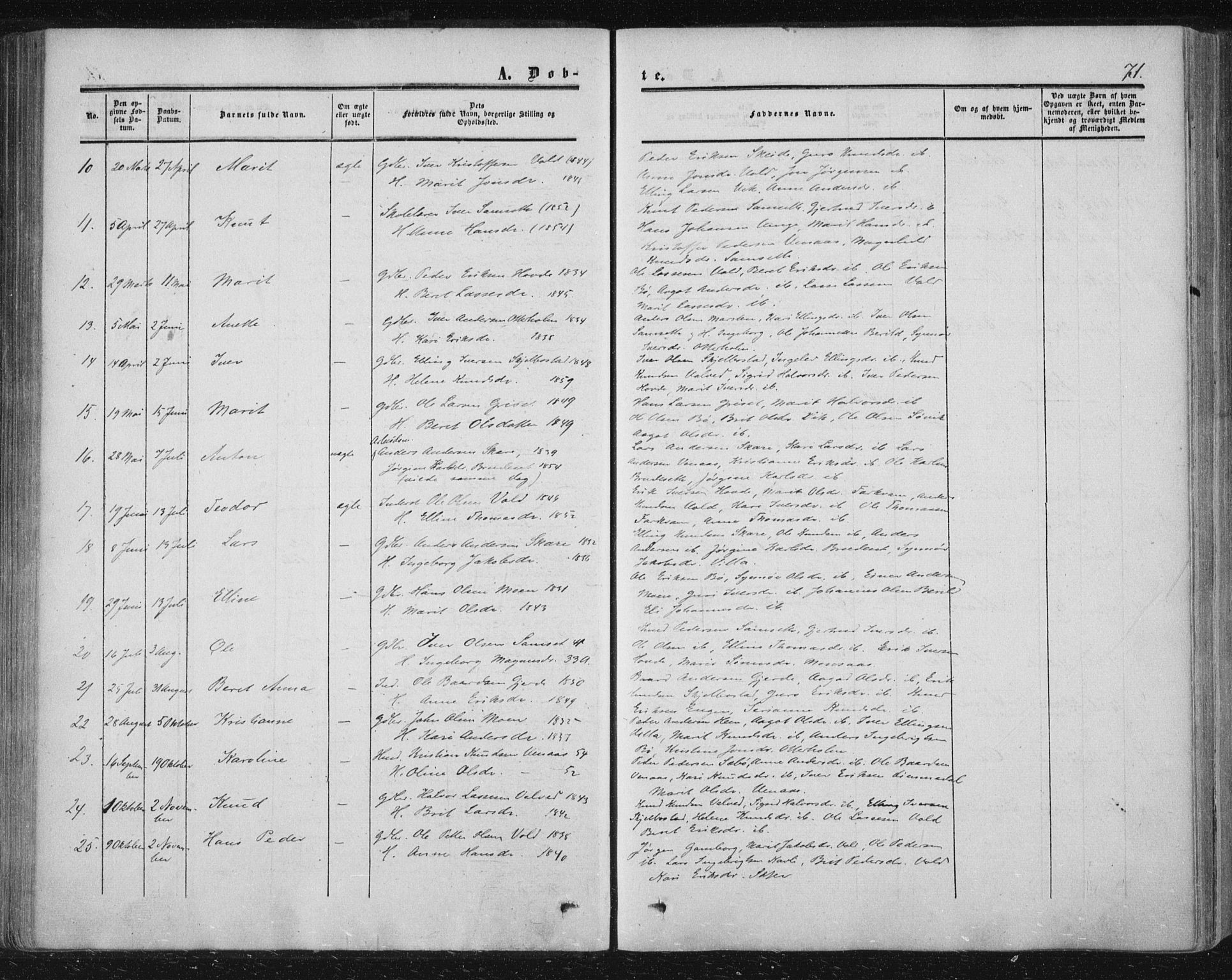 Ministerialprotokoller, klokkerbøker og fødselsregistre - Møre og Romsdal, AV/SAT-A-1454/543/L0562: Parish register (official) no. 543A02, 1854-1884, p. 71