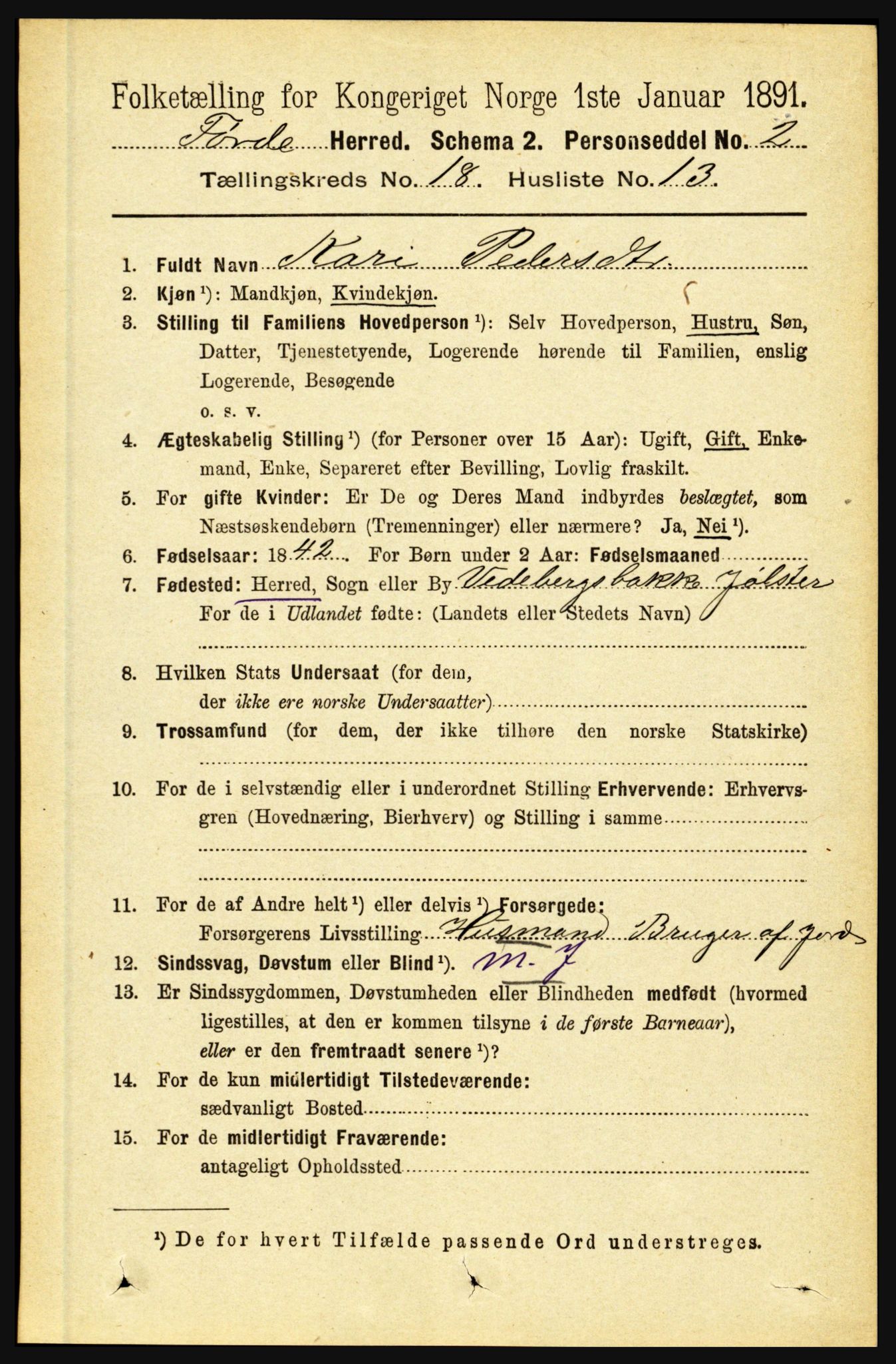 RA, 1891 census for 1432 Førde, 1891, p. 6452