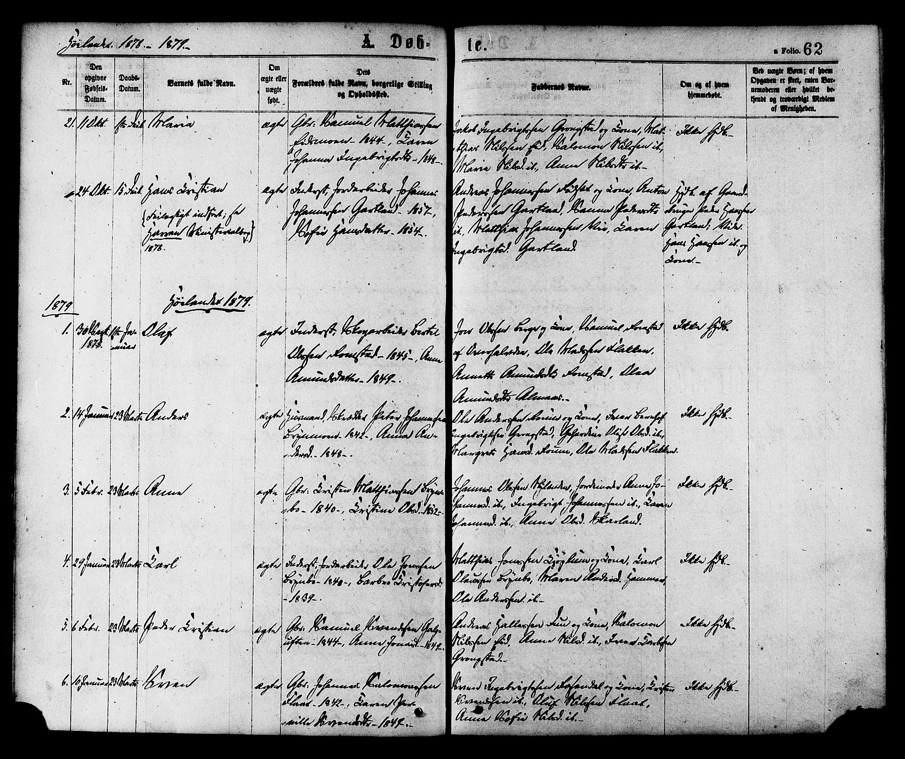 Ministerialprotokoller, klokkerbøker og fødselsregistre - Nord-Trøndelag, SAT/A-1458/758/L0516: Parish register (official) no. 758A03 /2, 1869-1879, p. 62
