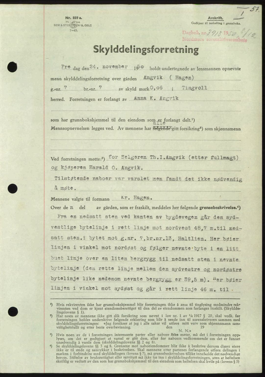 Nordmøre sorenskriveri, AV/SAT-A-4132/1/2/2Ca: Mortgage book no. A117, 1950-1950, Diary no: : 3913/1950