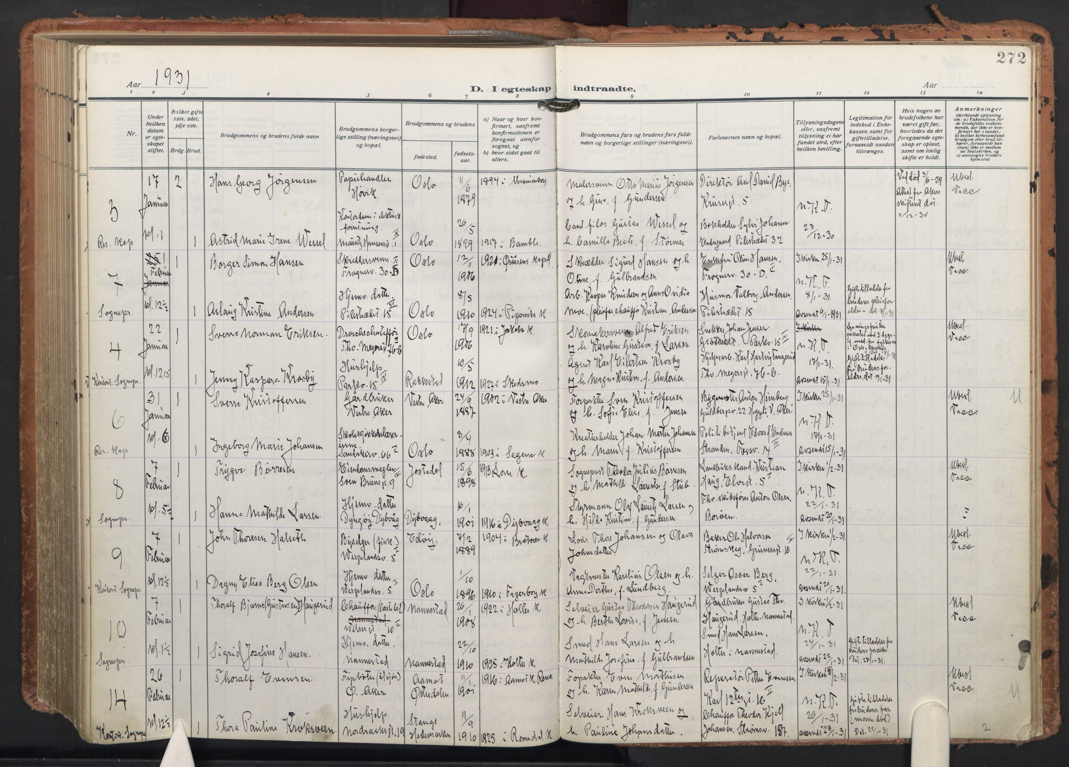 Trefoldighet prestekontor Kirkebøker, AV/SAO-A-10882/F/Fc/L0008: Parish register (official) no. III 8, 1920-1932, p. 272