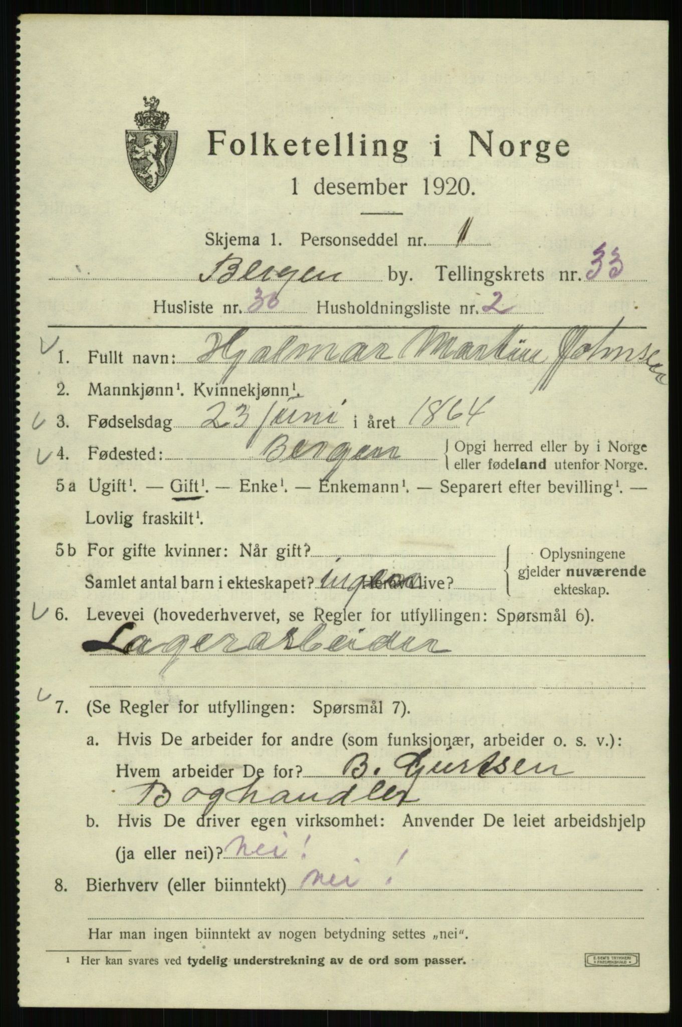 SAB, 1920 census for Bergen, 1920, p. 100324