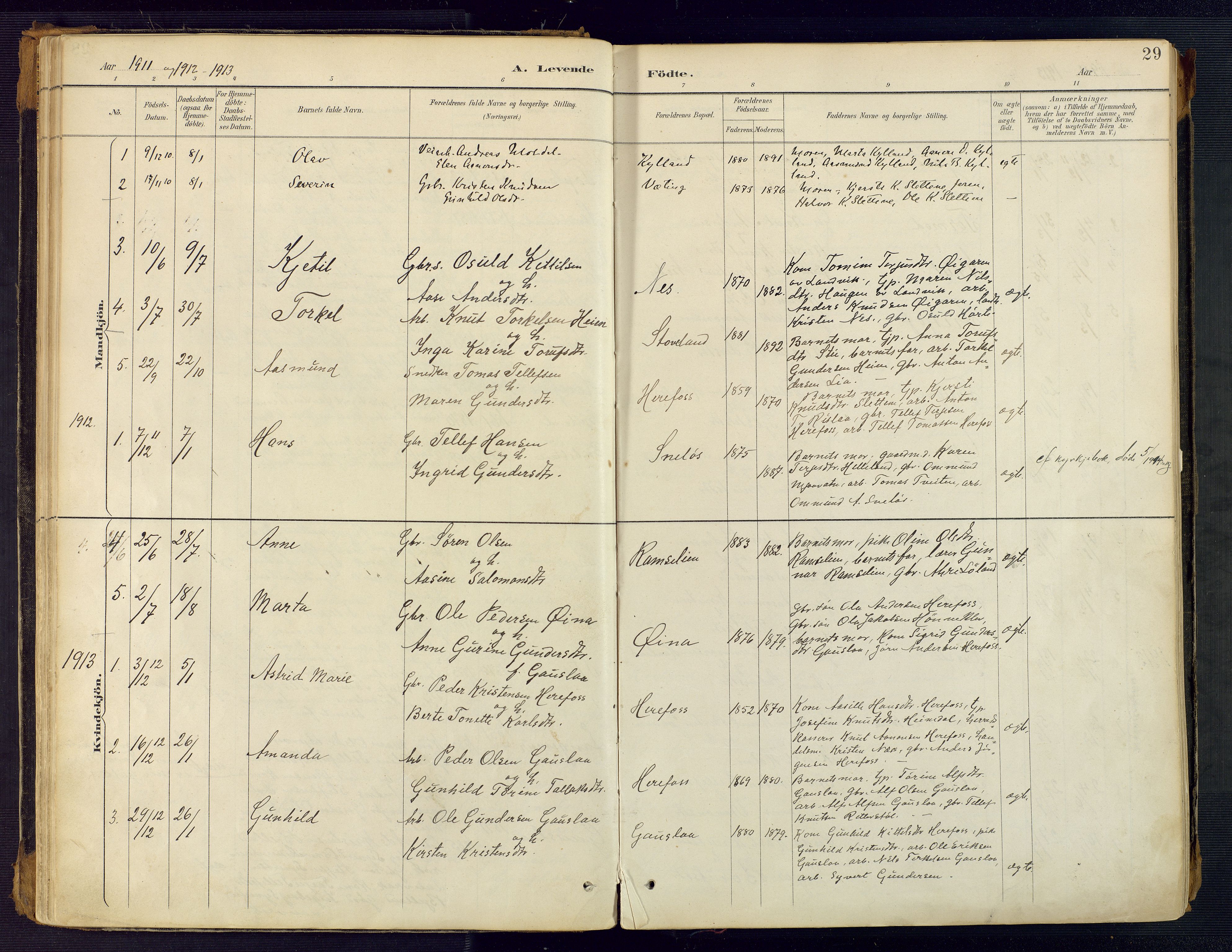 Herefoss sokneprestkontor, SAK/1111-0019/F/Fa/Faa/L0003: Parish register (official) no. A 3, 1887-1930, p. 29