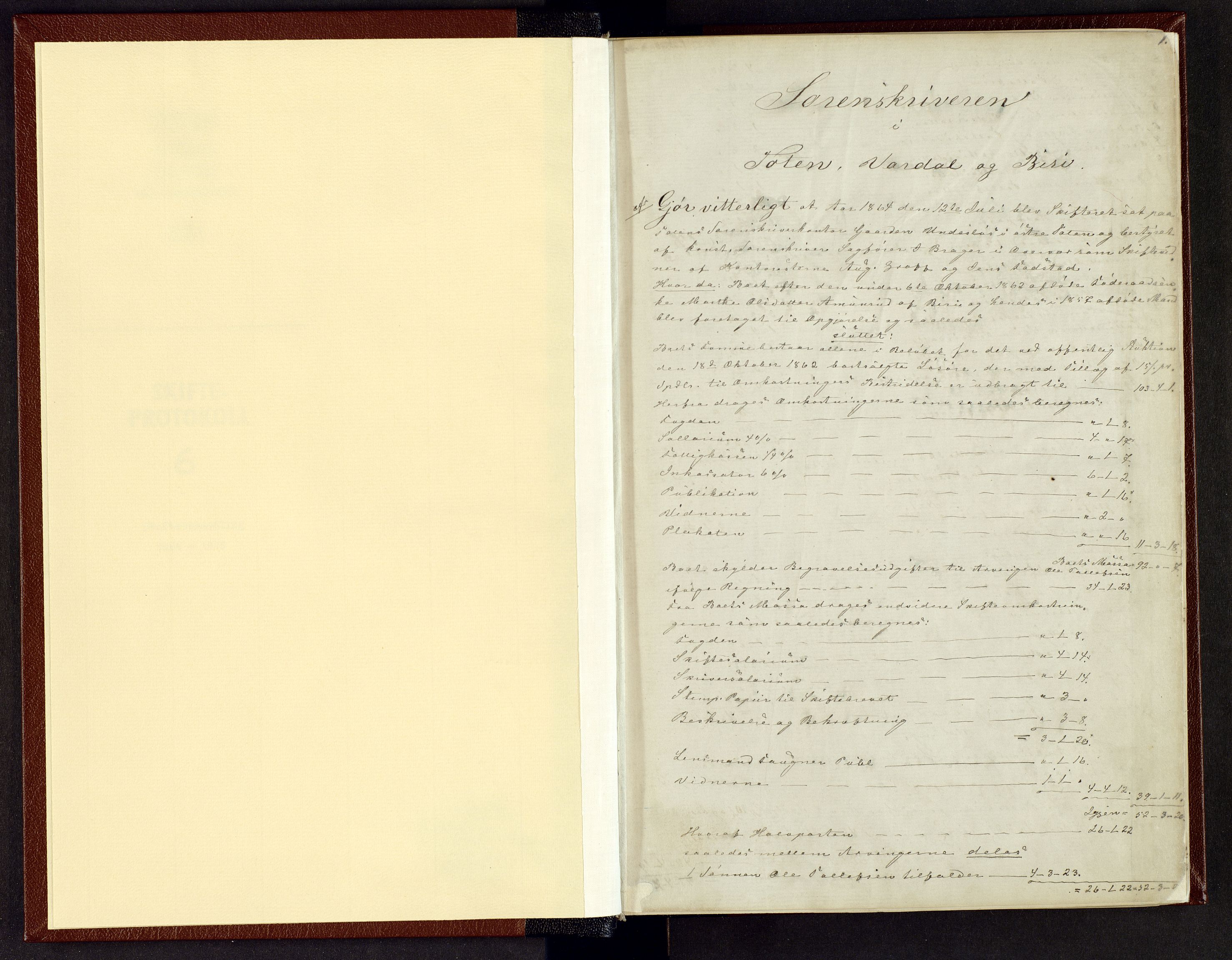 Toten tingrett, AV/SAH-TING-006/J/Jb/L0006: Skiftebehandlingsprotokoll - Biri, 1864-1903, p. 0b-1a