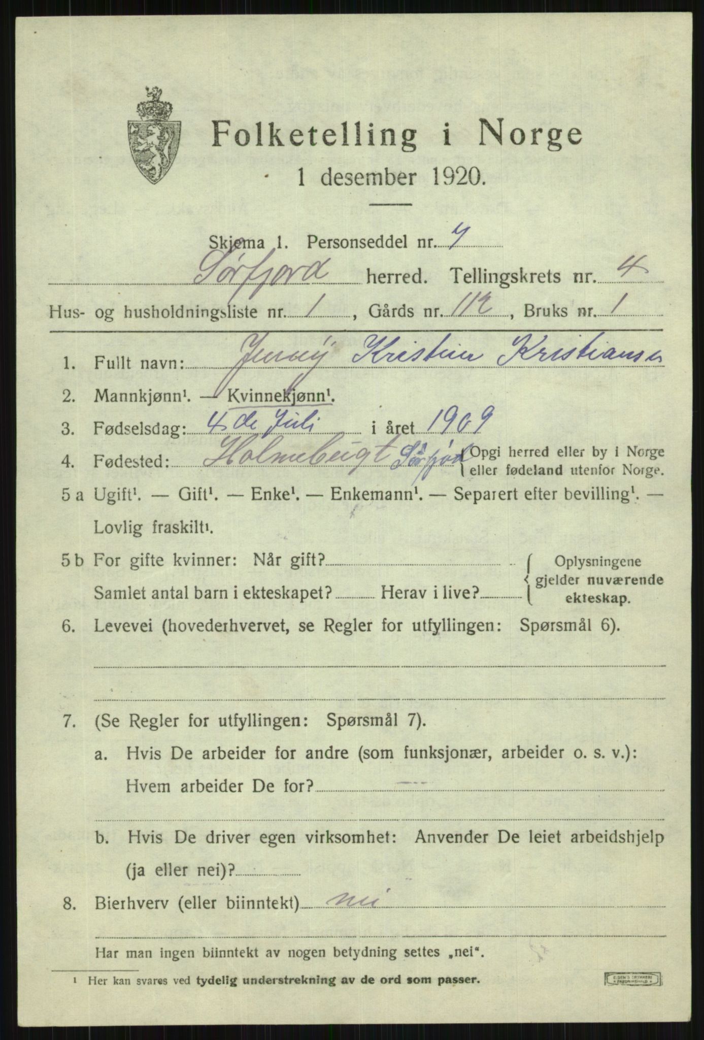 SATØ, 1920 census for Sørfjord, 1920, p. 1362