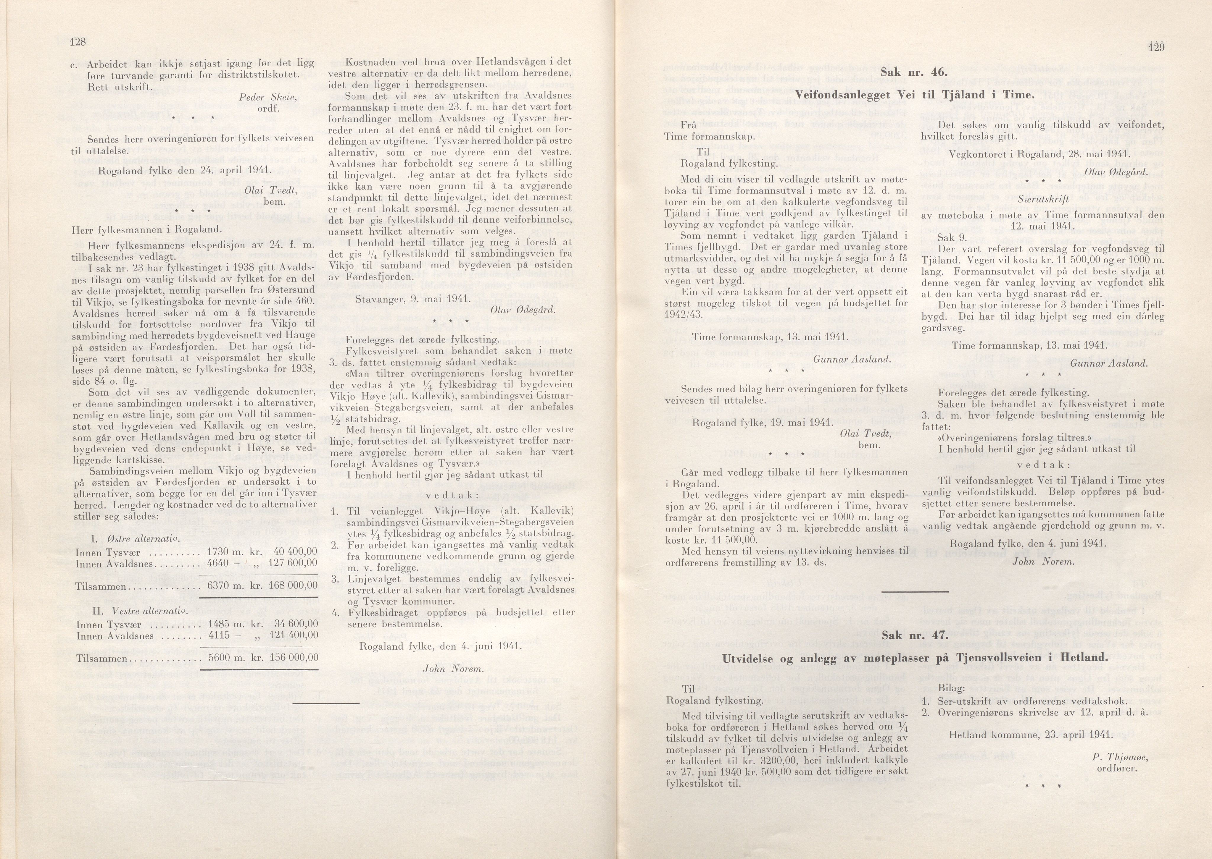 Rogaland fylkeskommune - Fylkesrådmannen , IKAR/A-900/A/Aa/Aaa/L0060: Møtebok , 1941, p. 128-129