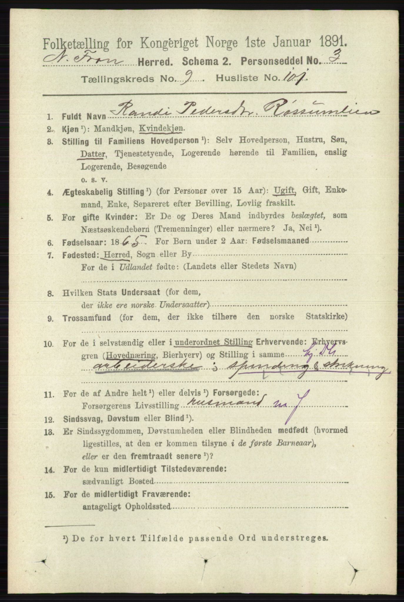 RA, 1891 census for 0518 Nord-Fron, 1891, p. 4257