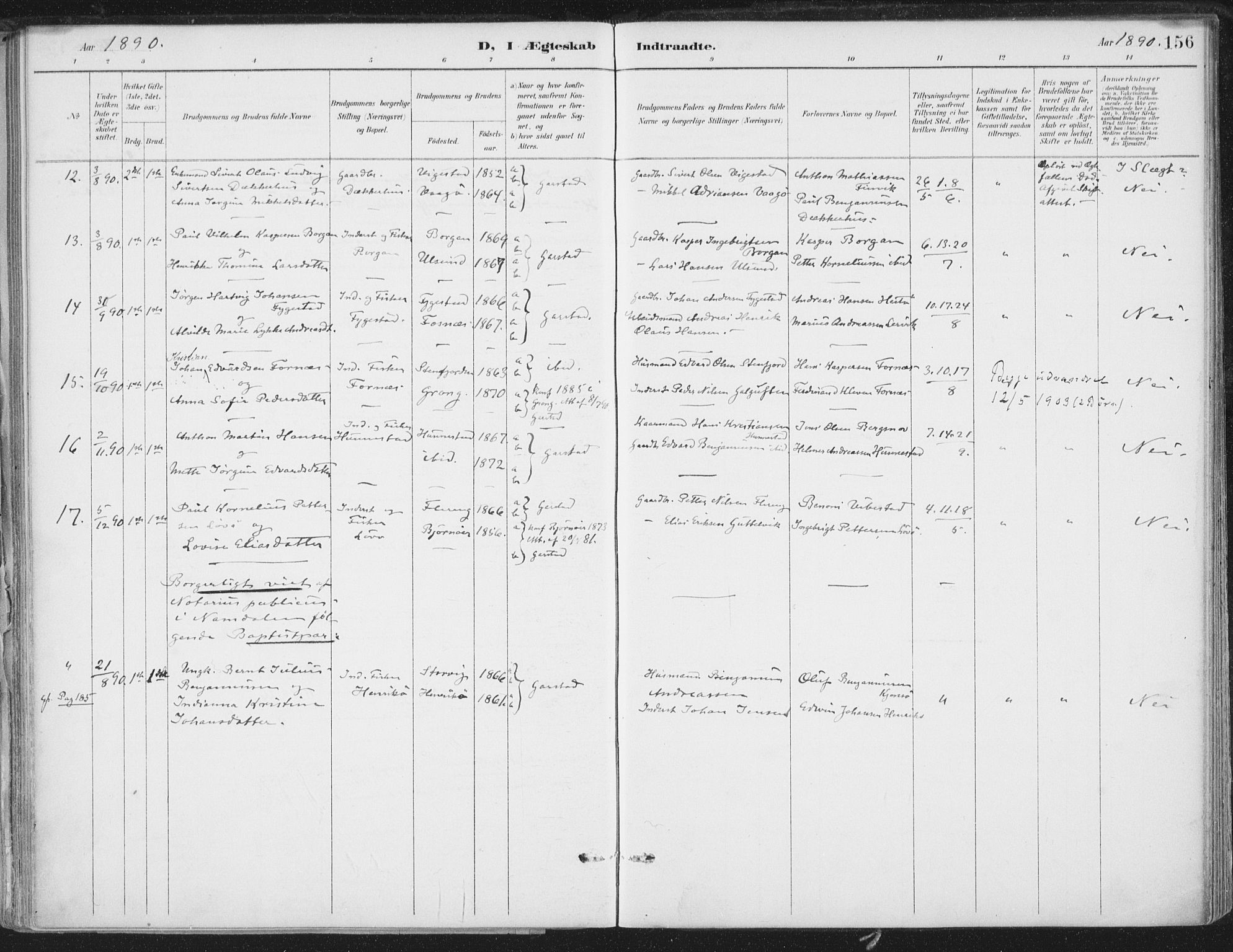 Ministerialprotokoller, klokkerbøker og fødselsregistre - Nord-Trøndelag, SAT/A-1458/786/L0687: Parish register (official) no. 786A03, 1888-1898, p. 156