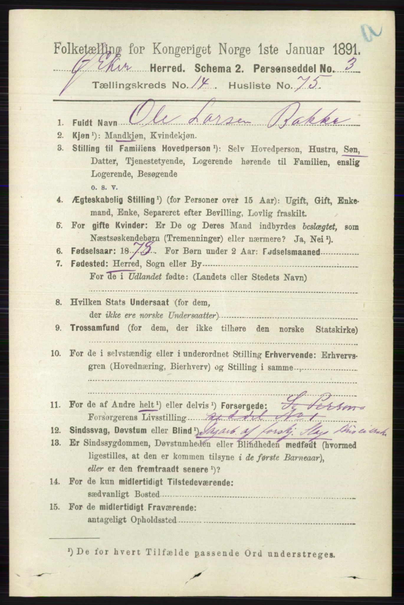 RA, 1891 census for 0624 Øvre Eiker, 1891, p. 6920